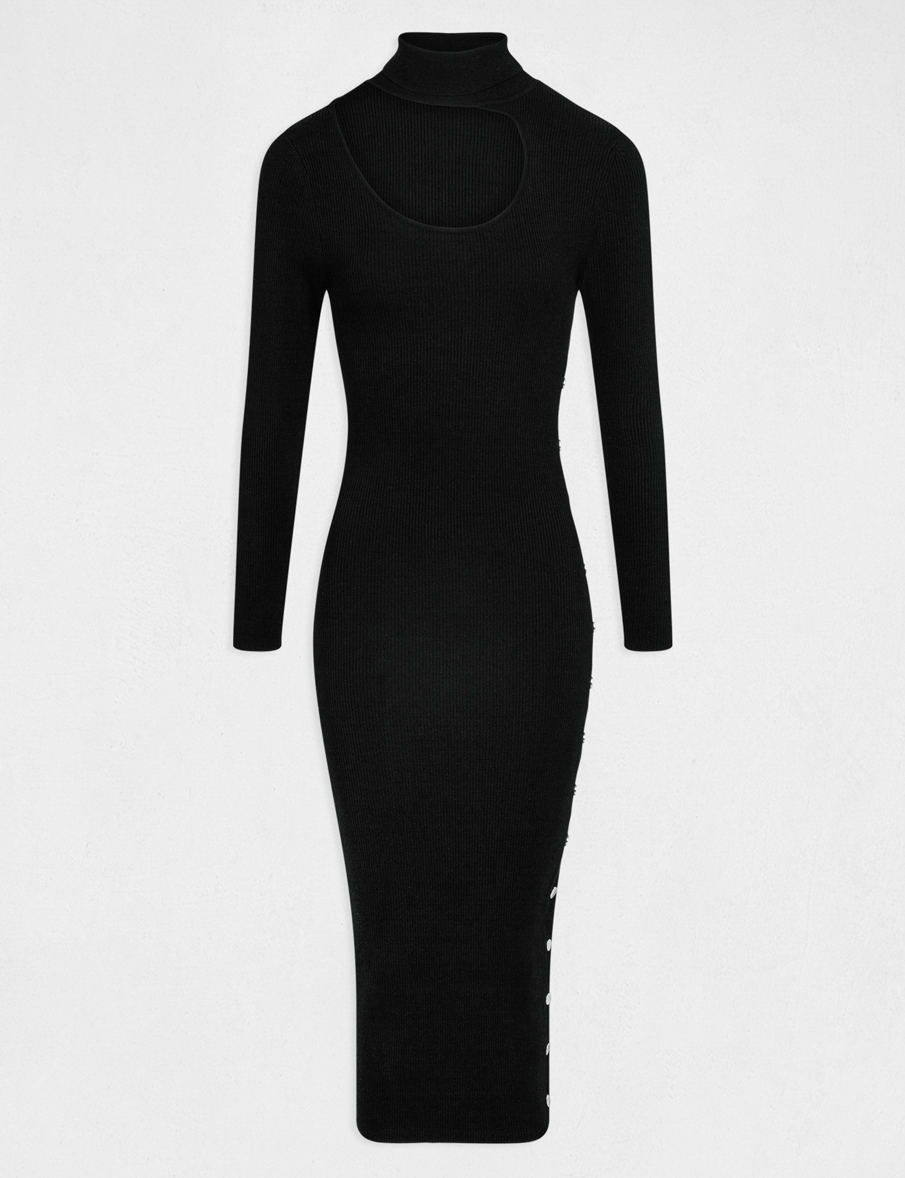 Robe pull midi ajustée avec ouverture noir femme
