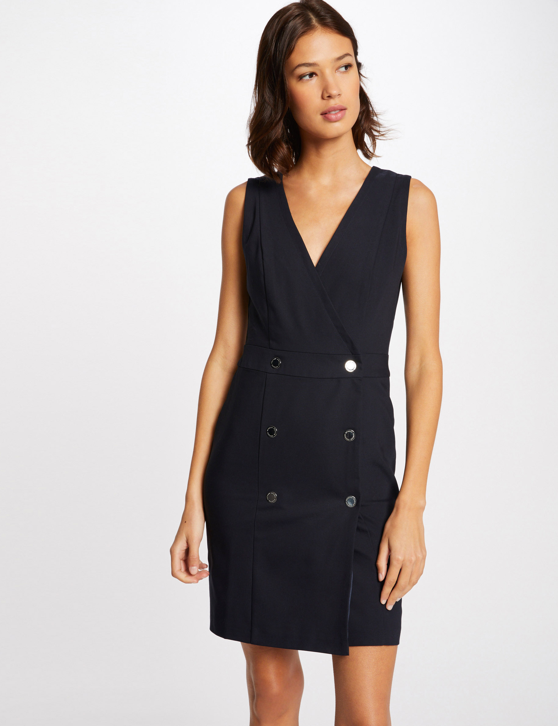 Robe droite effet portefeuille marine femme