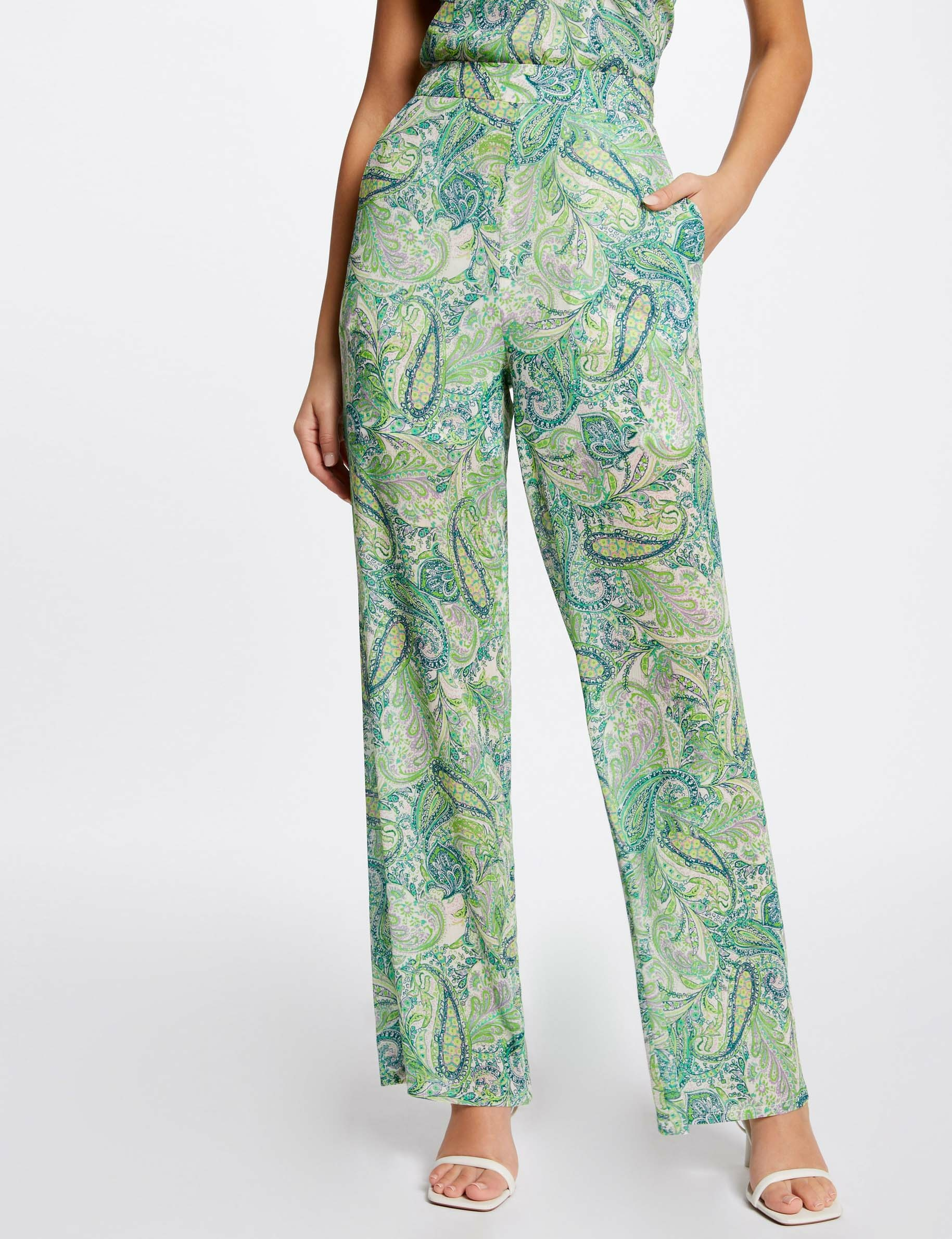 Pantalon droit fluide imprimé cachemire multico femme Pantalon droit fluide imprimé cachemire multico femme