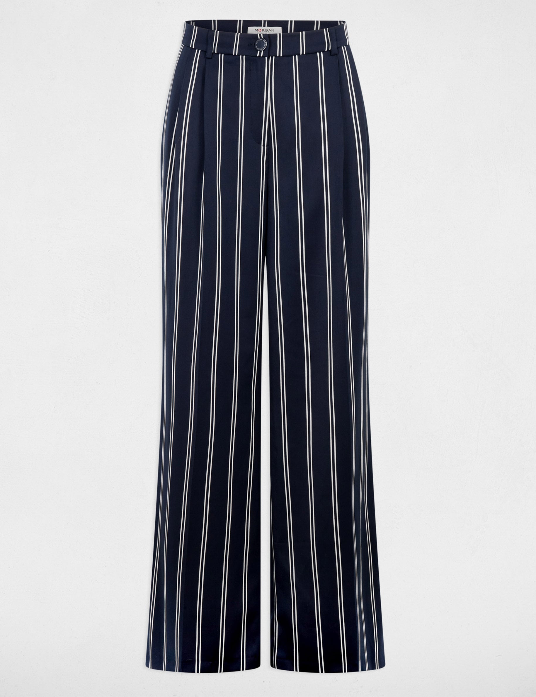 Pantalon large taille haute bleu marine femme
