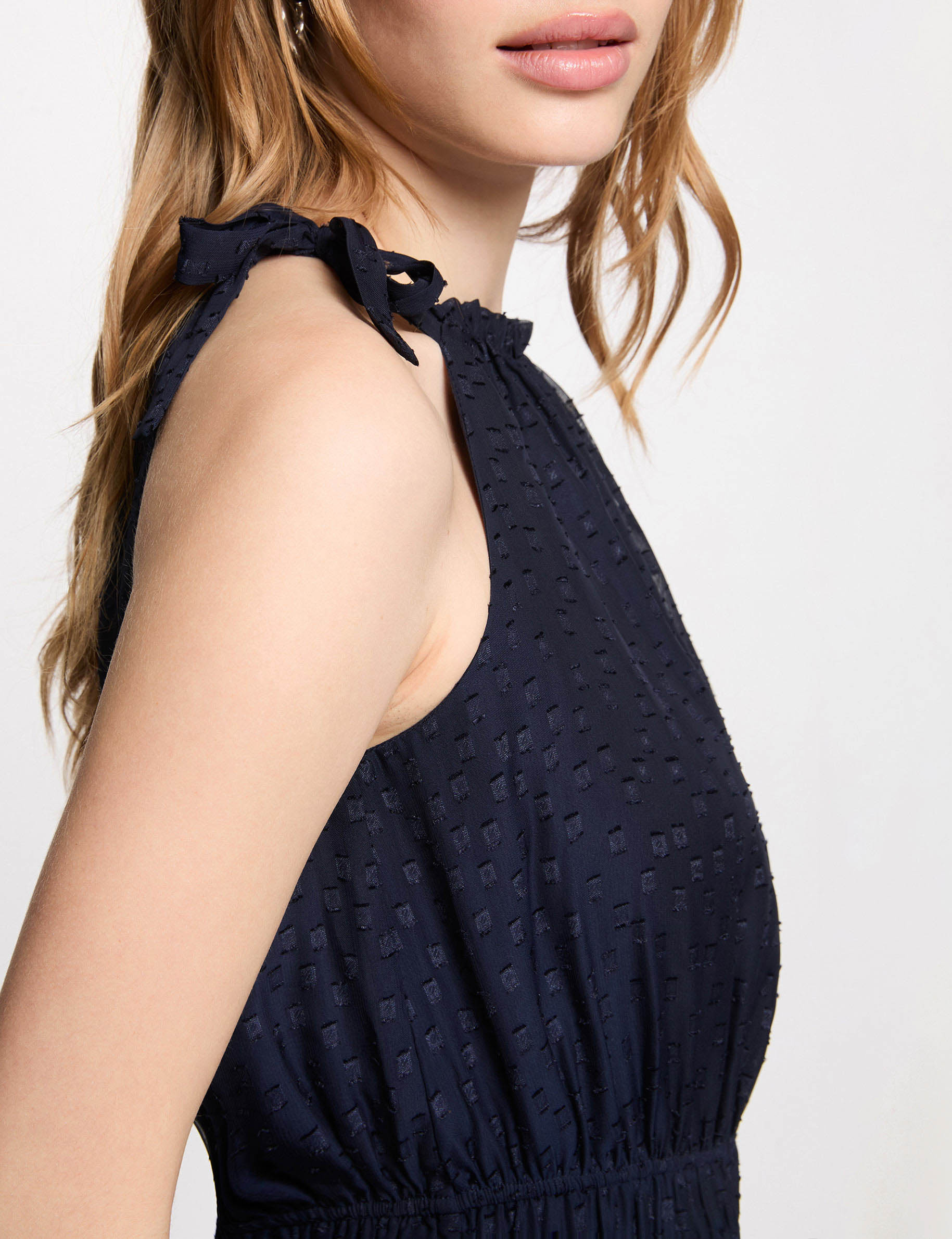 Robe voile fines bretelles bleu marine femme