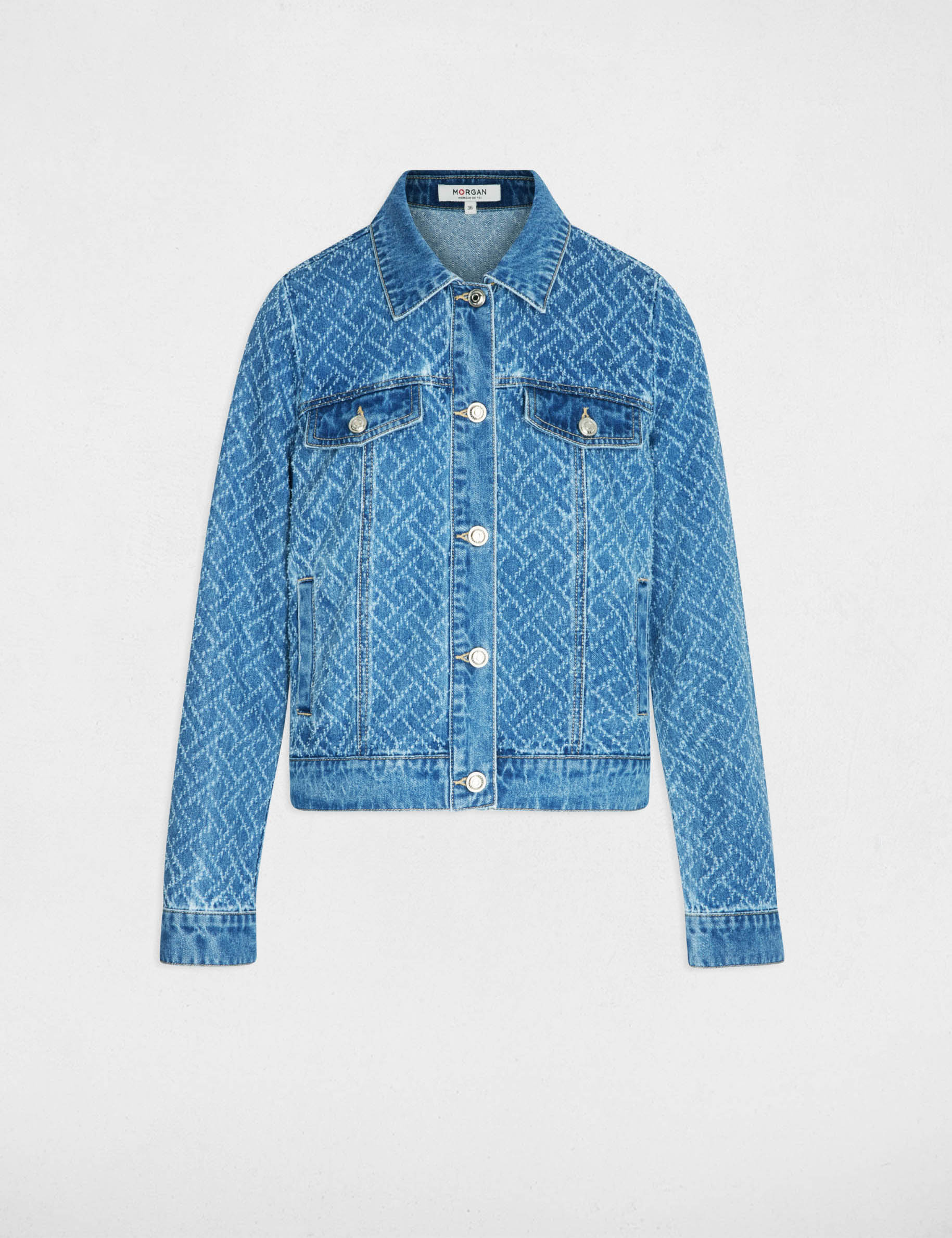 Veste jacquard chevron denim stone femme