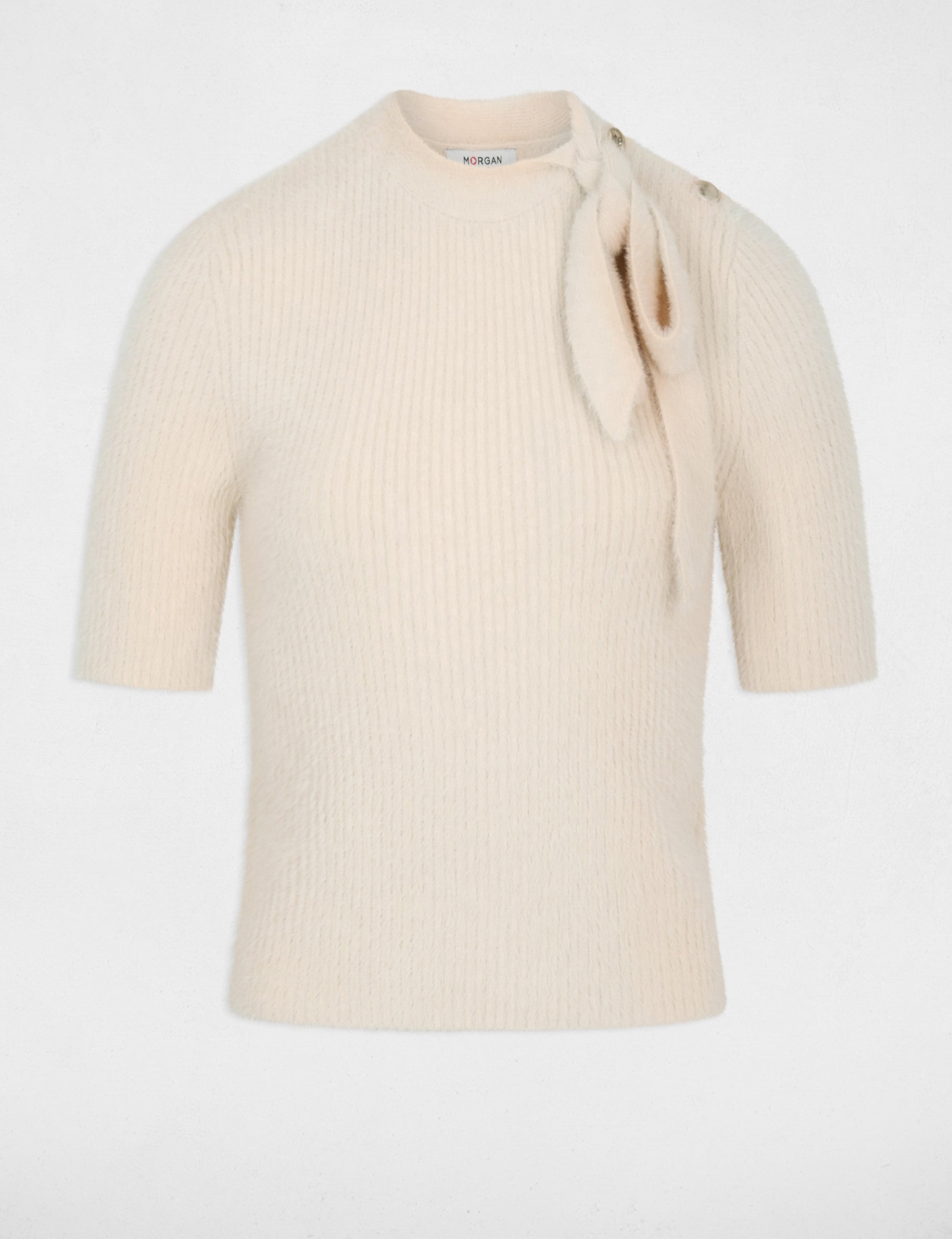 Pull col montant beige femme