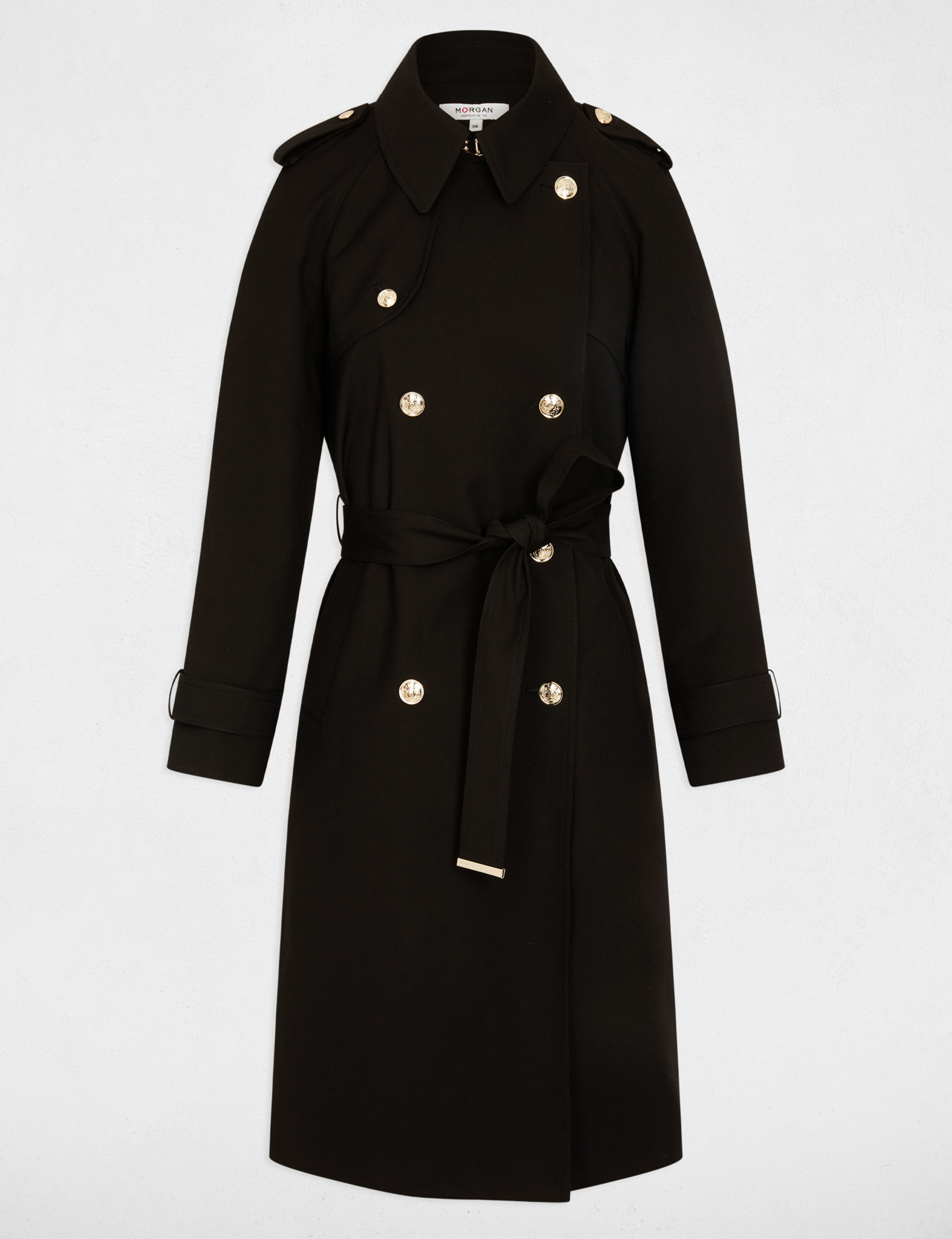 trench long ceinture noir femme Trench long ceinturé noir femme