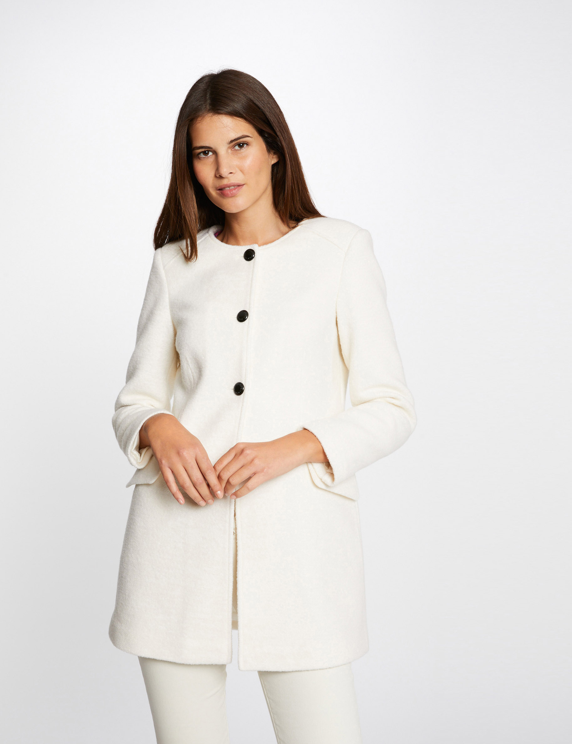 Manteau droit boutonné ivoire femme