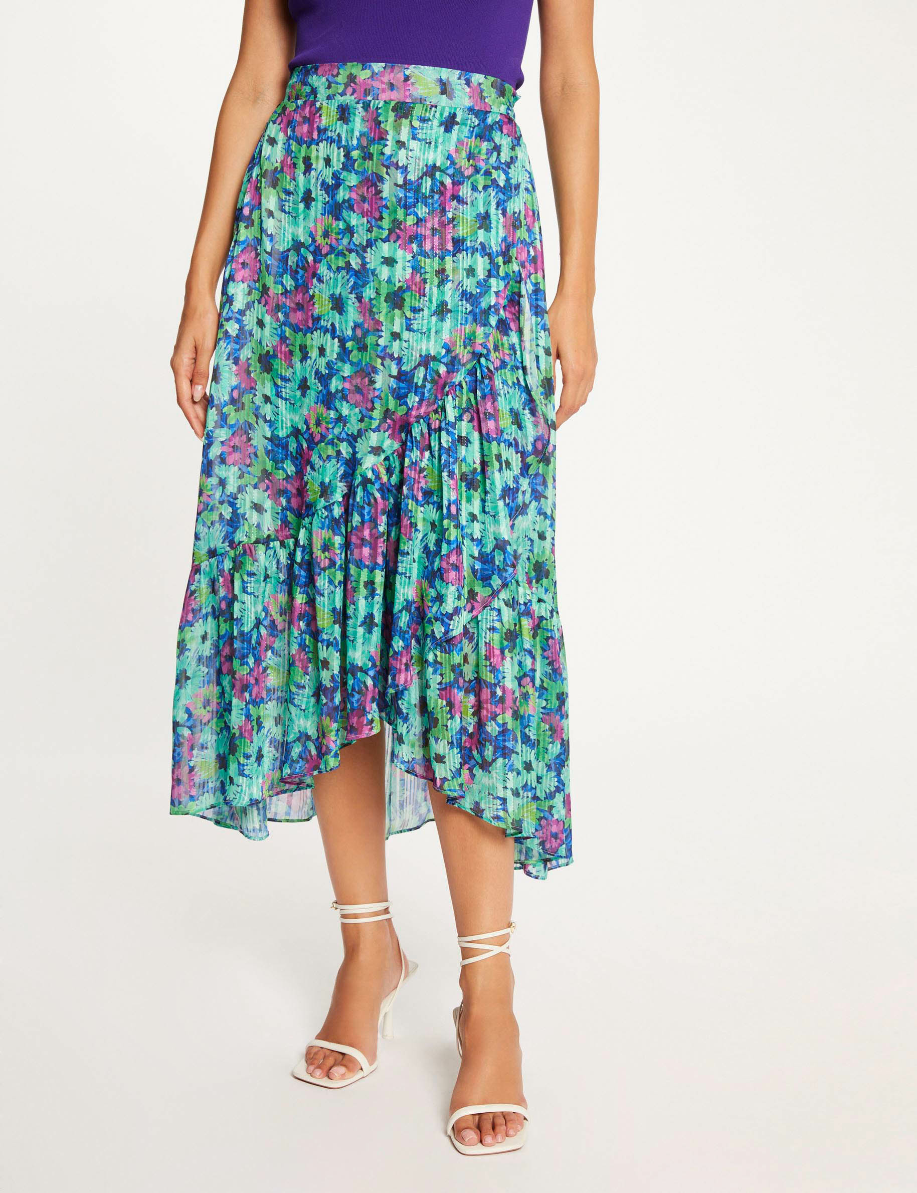 jupe longue evasee imprime floral multico femme Jupe longue évasée imprimé floral multico femme