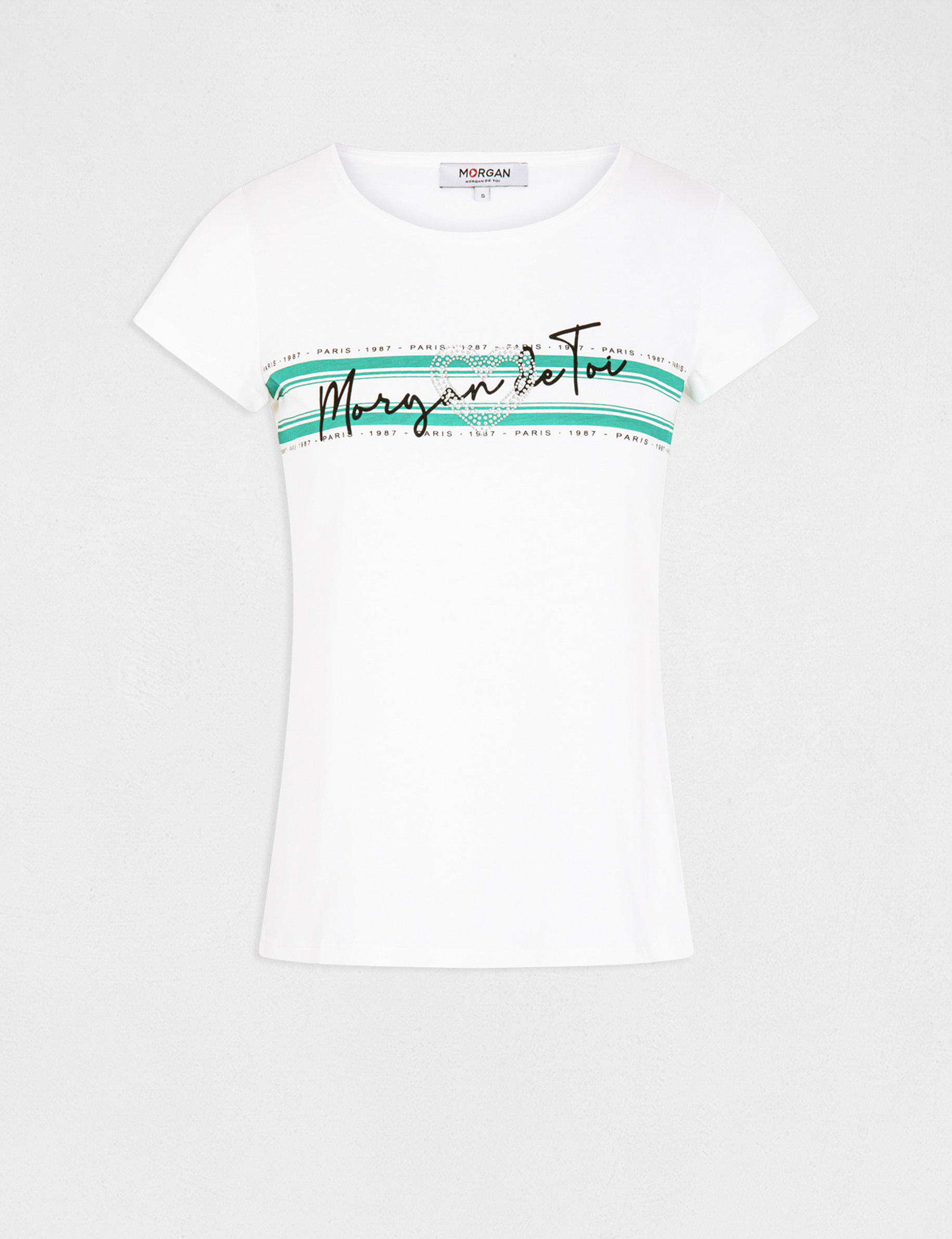 T-shirt manches courtes à inscription vert moyen femme T-shirt manches courtes à inscription vert moyen femme