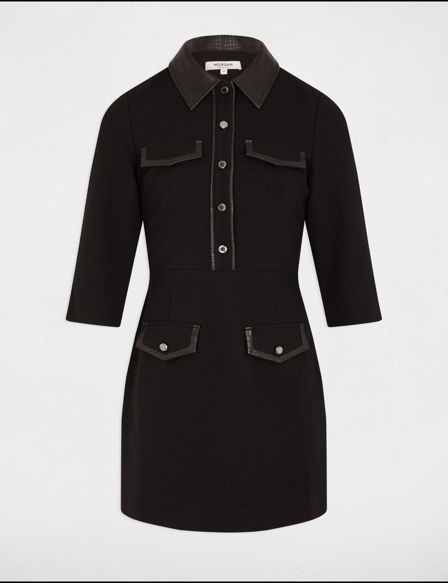 Robe courte ajustée tweed noir femme | Morgan