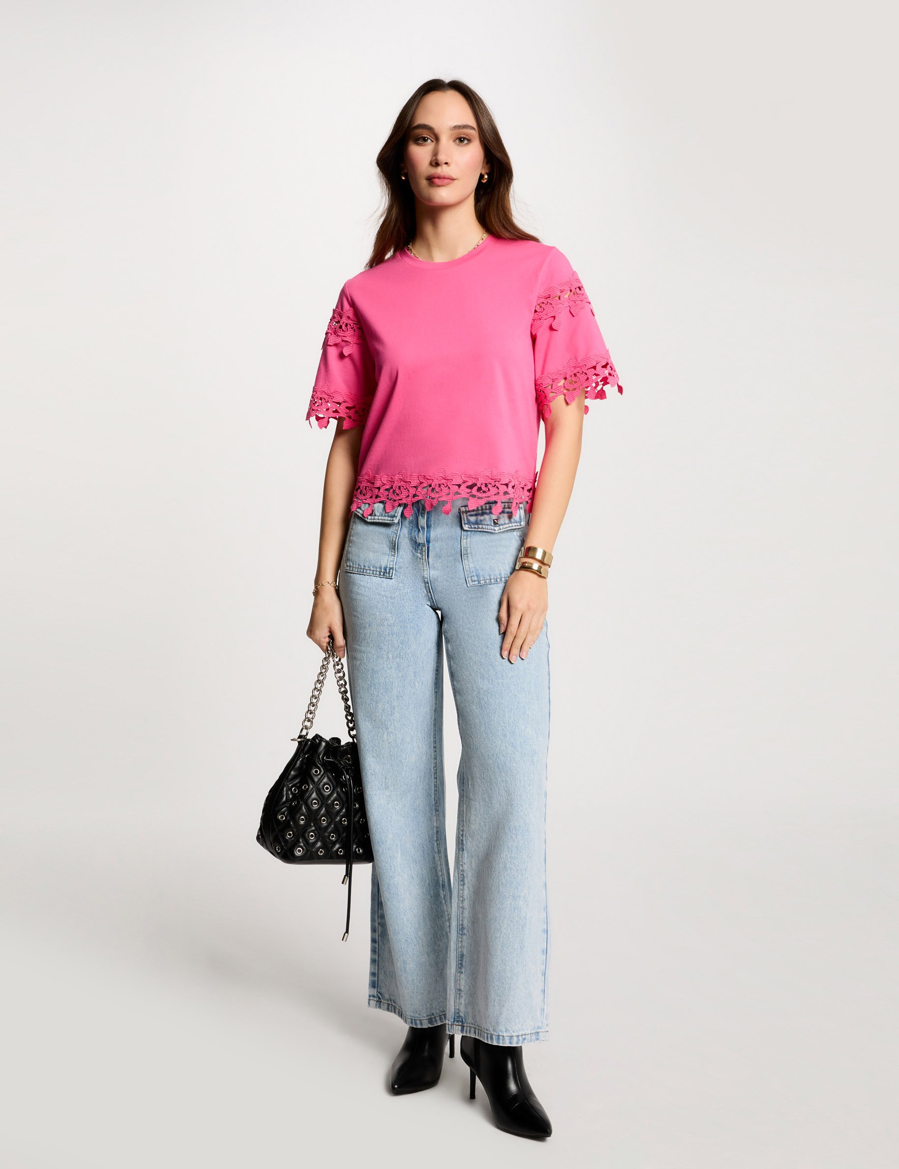 t shirt manches courtes rose femme T-shirt manches courtes rose femme