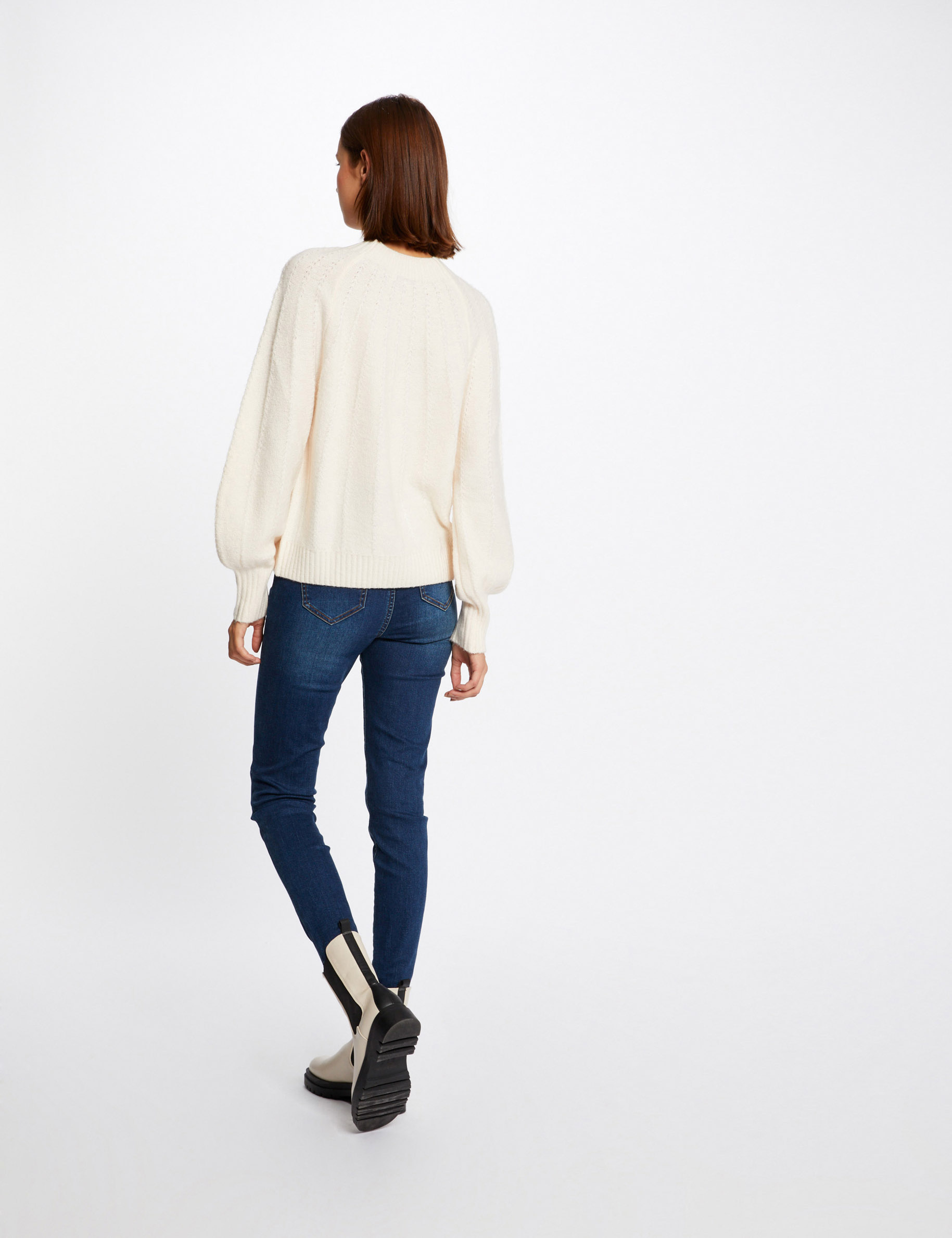 Pull manches longues avec dentelle ivoire femme | Morgan