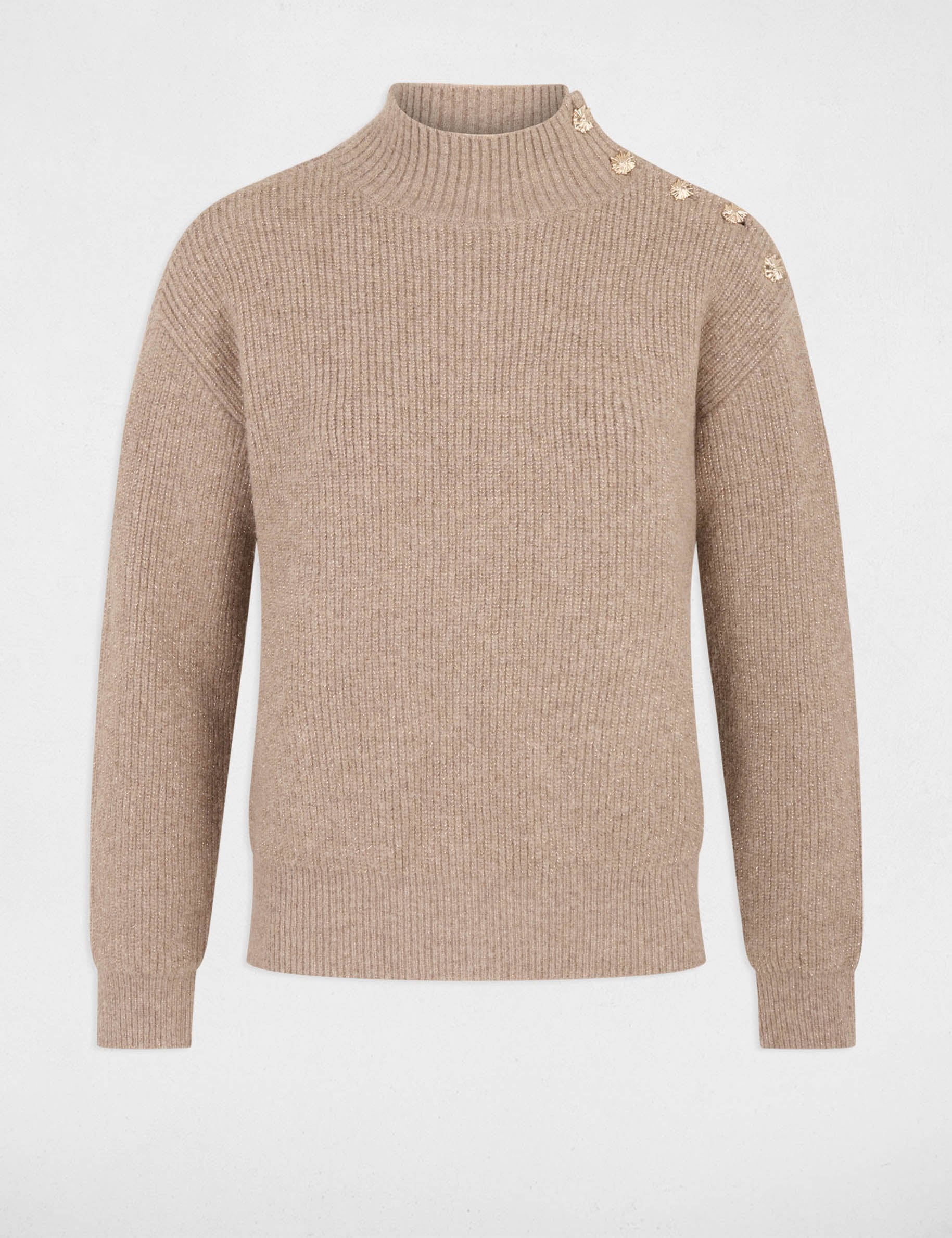 Pull col montant taupe femme