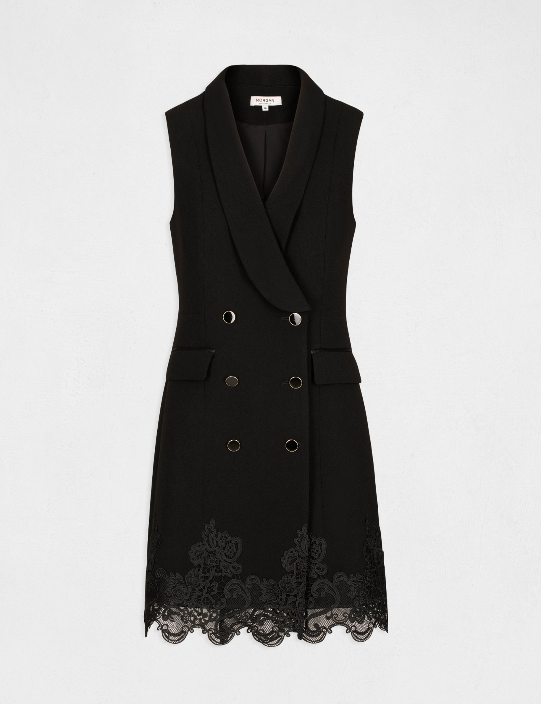 Robe portefeuille avec d&eacute;tails dentelle noir femme