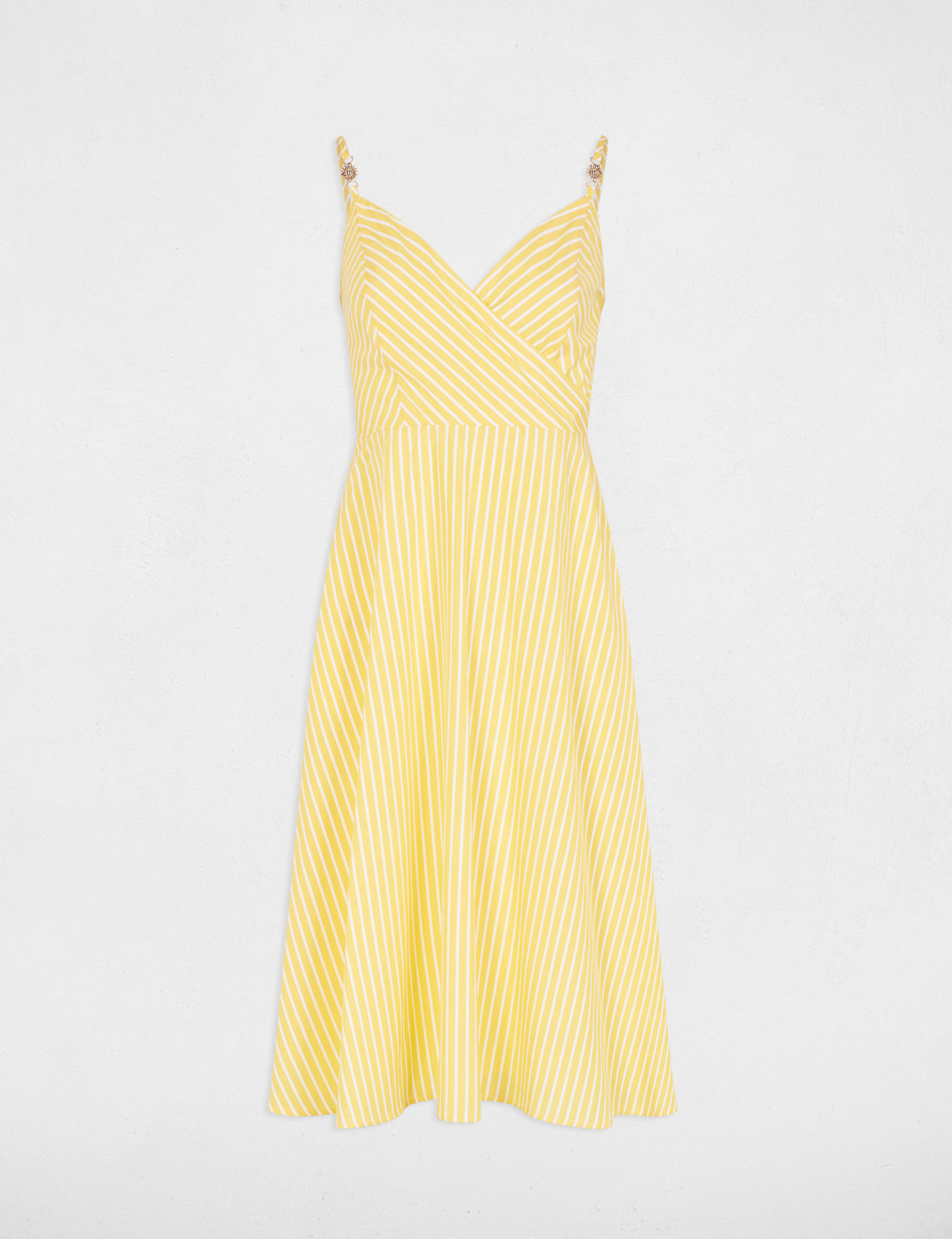 Robe cache-coeur ray&eacute;e jaune clair femme