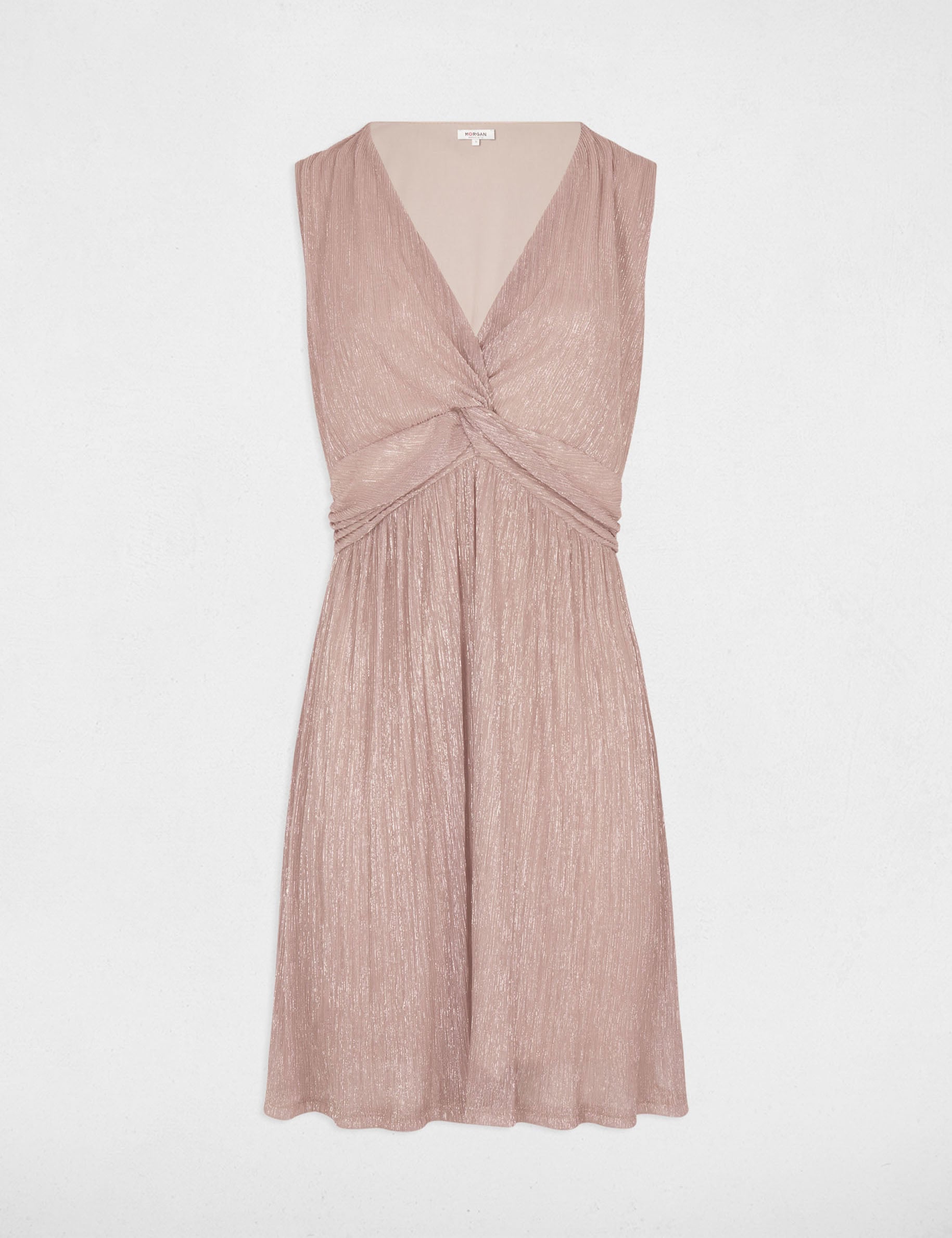Robe pliss&eacute;e col v marron fonc&eacute; femme