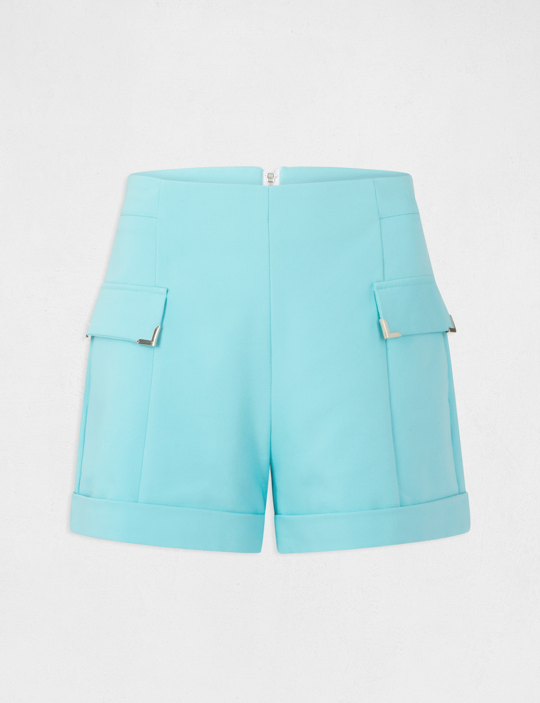 Short city droit ornements métalliques bleu clair femme Short city droit ornements métalliques bleu clair femme