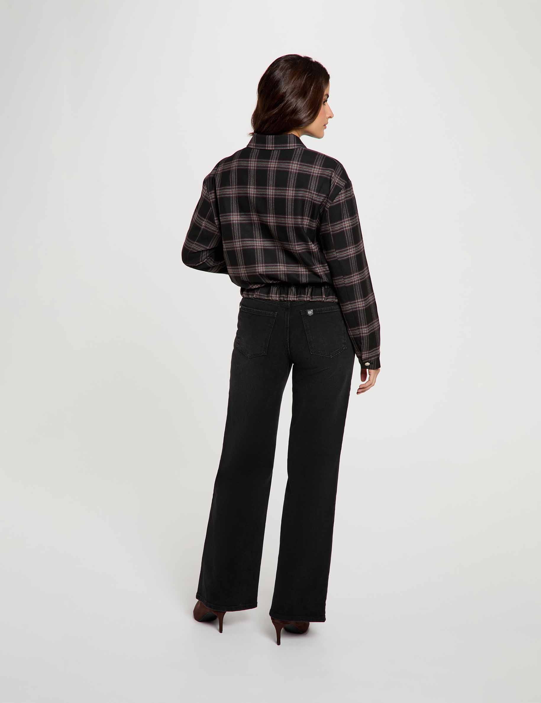 Blouson &agrave; carreaux noir femme