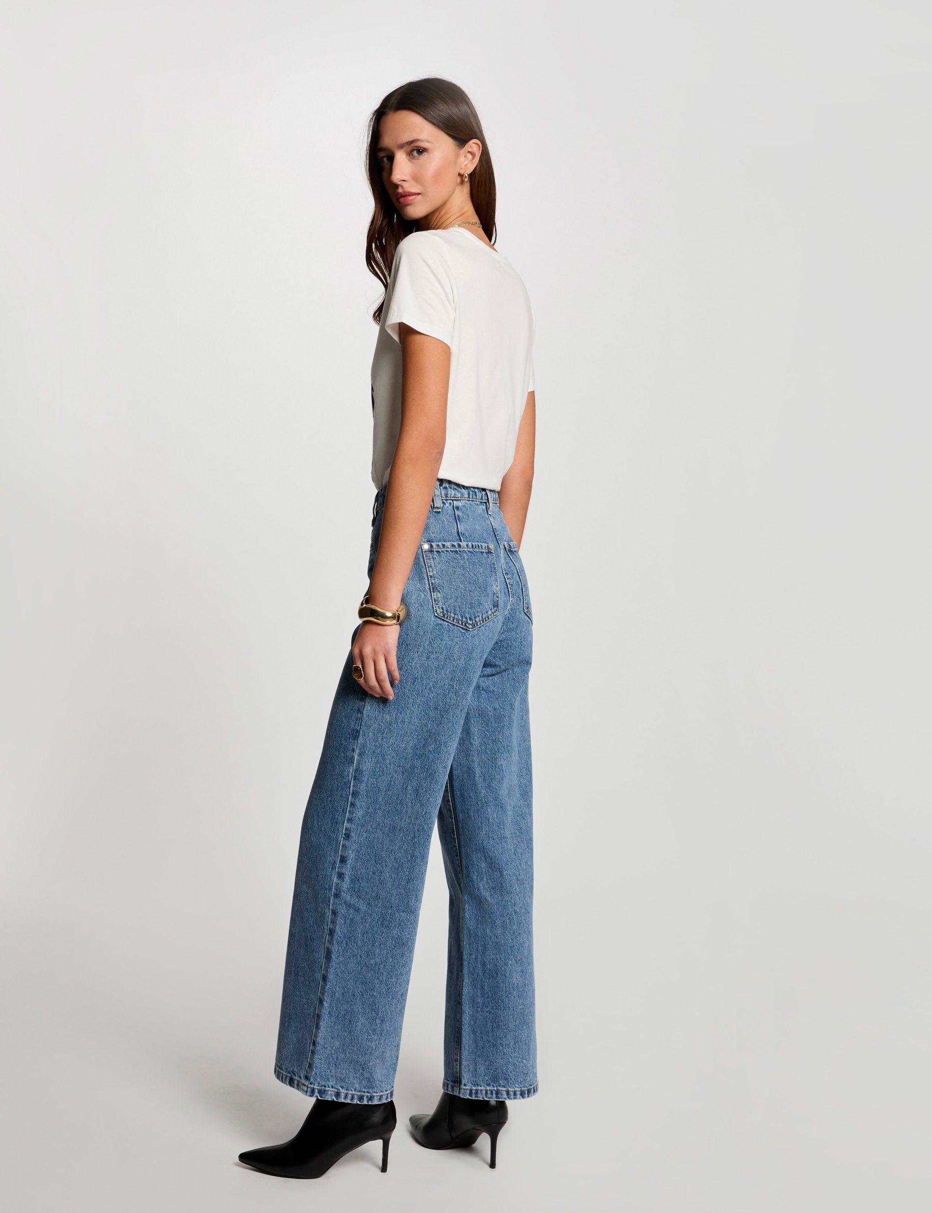 Jeans jambe large denim double stone femme
