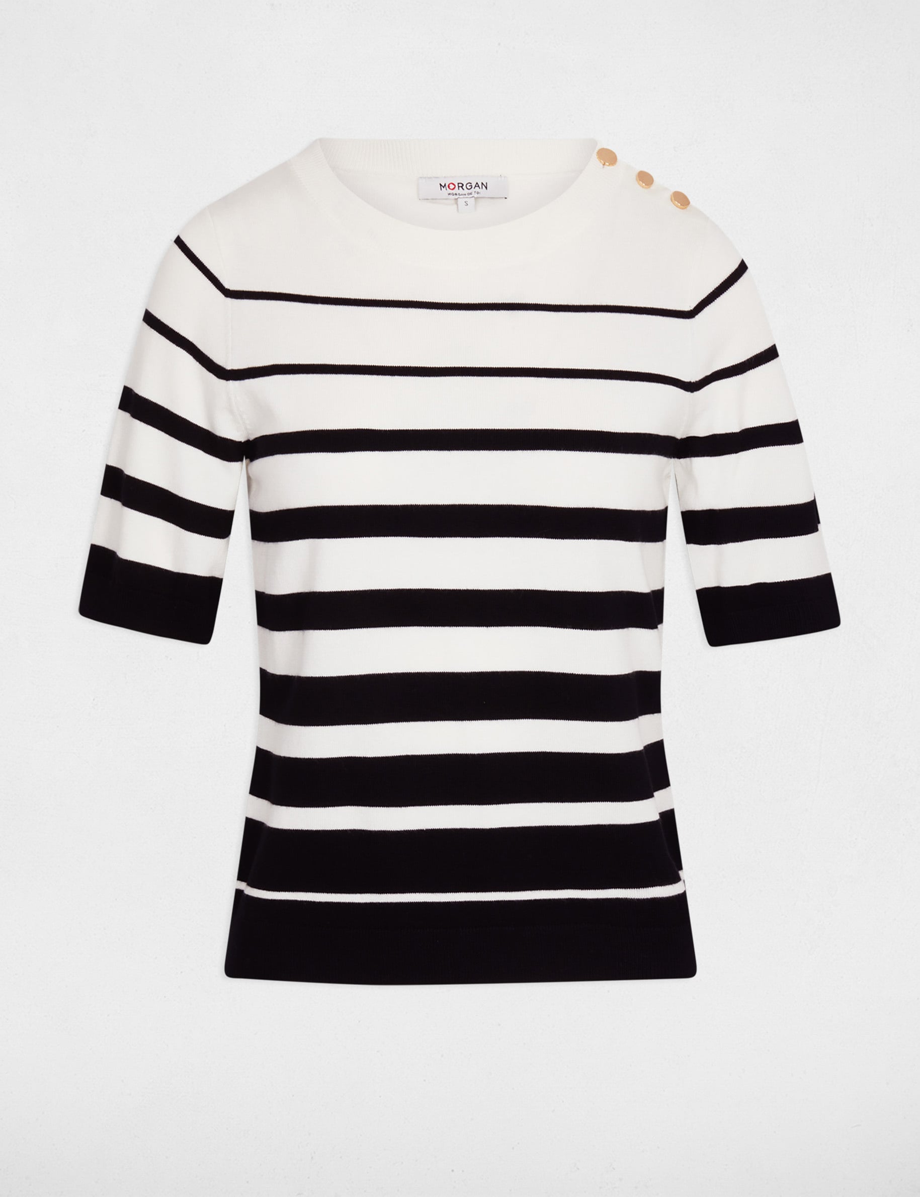 Pull ray&eacute; manches courtes blanc femme