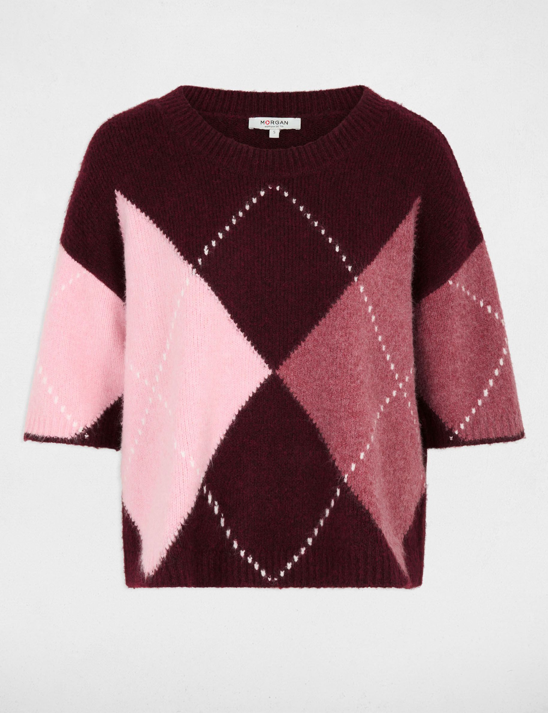 Pull jacquard col rond prune femme