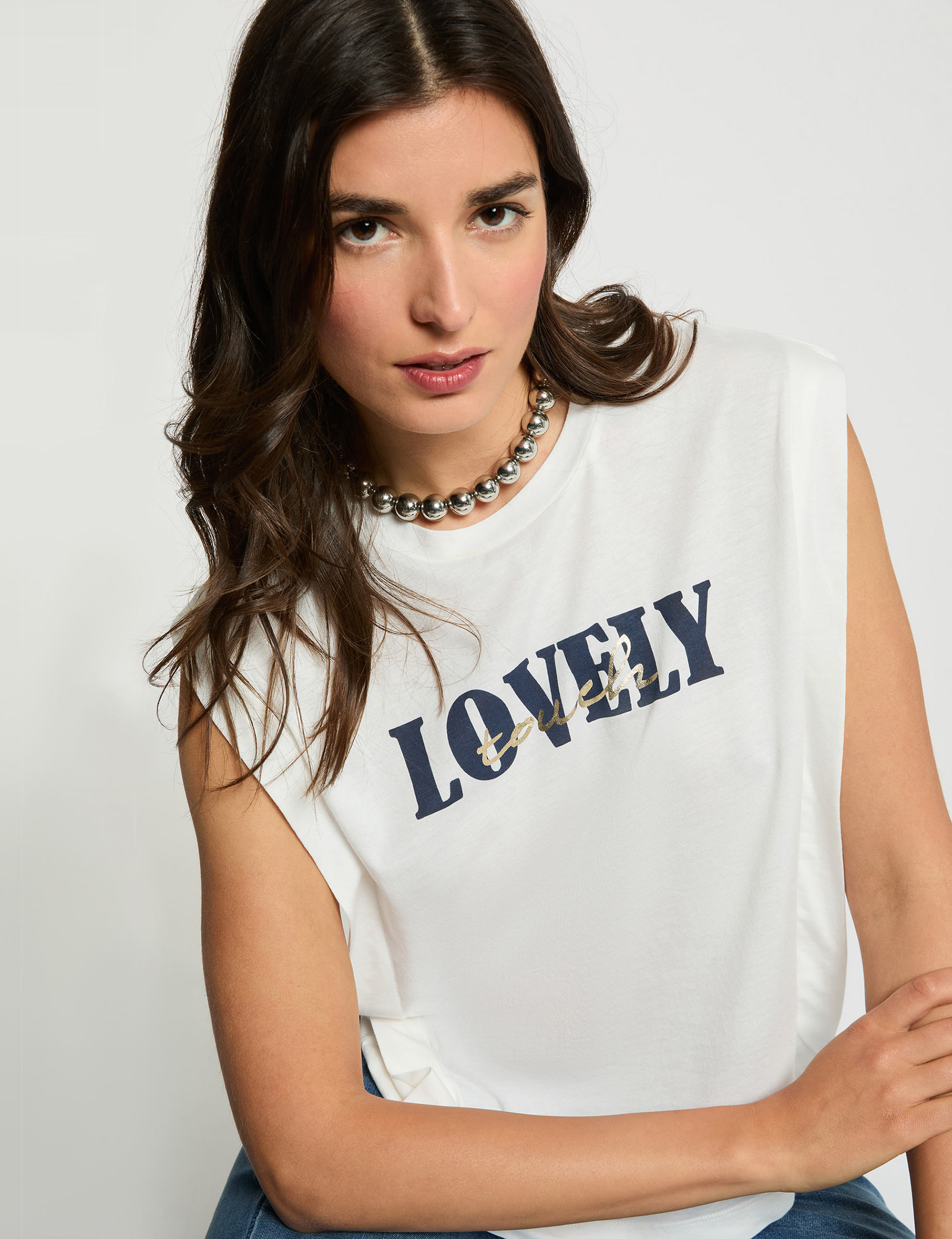 T-shirt droit col rond blanc femme