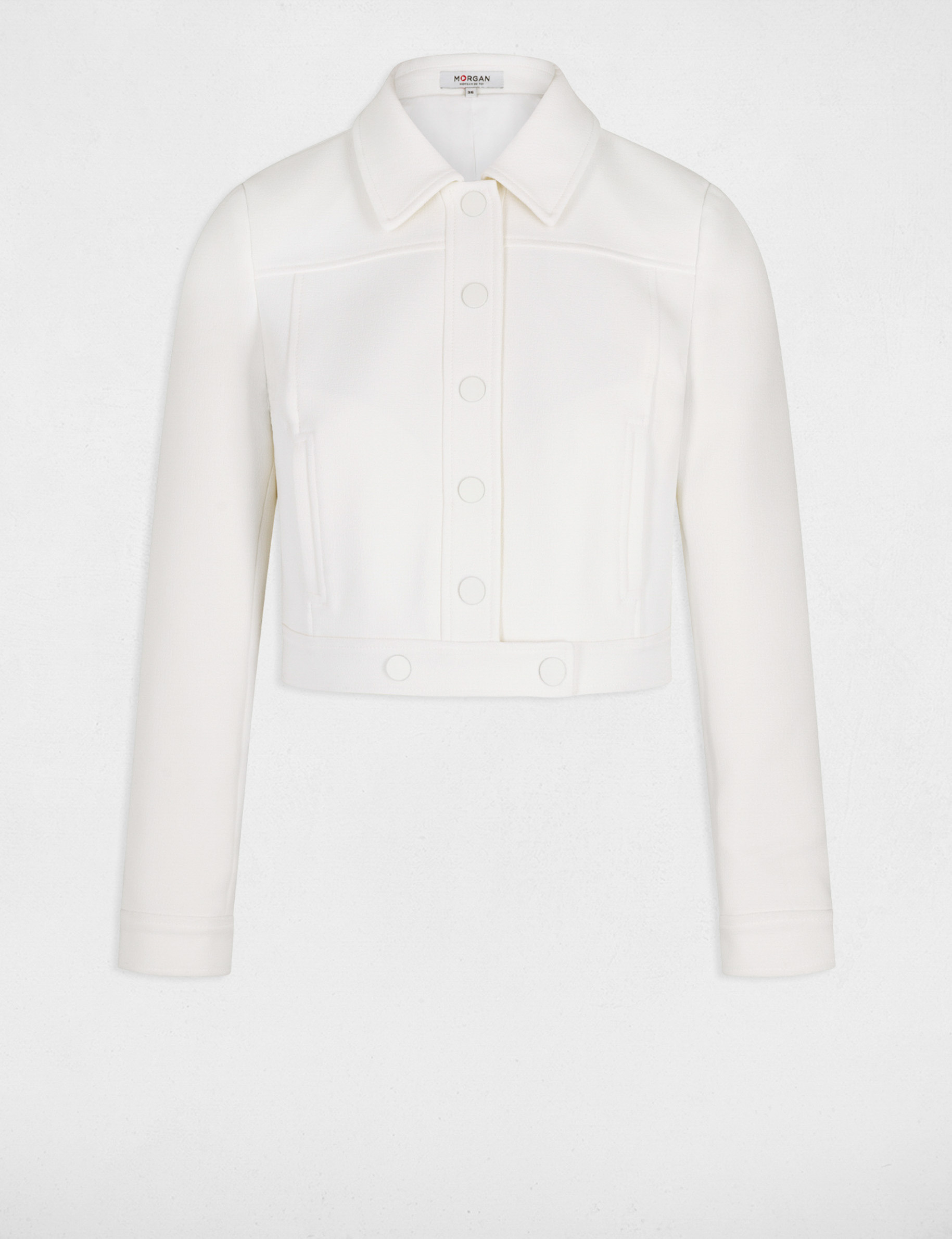 Blouson court droit boutonné ecru femme Blouson court droit boutonné ecru femme