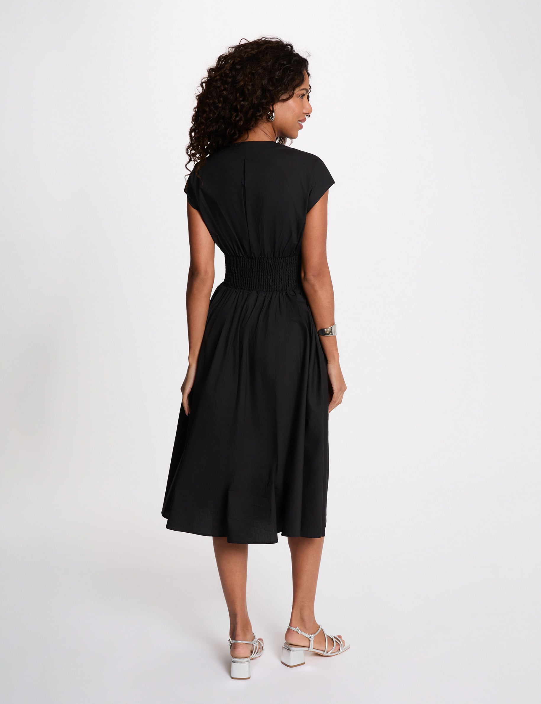 Robe mi-longue col v noir femme