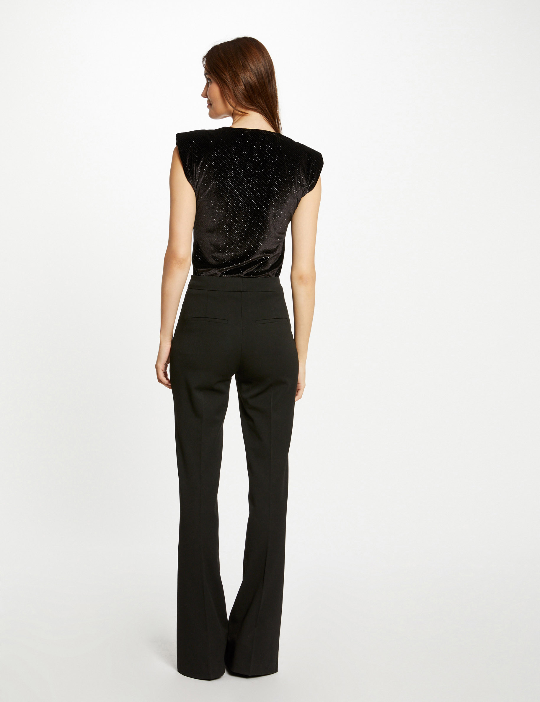 T-shirt manches courtes à paillettes noir femme