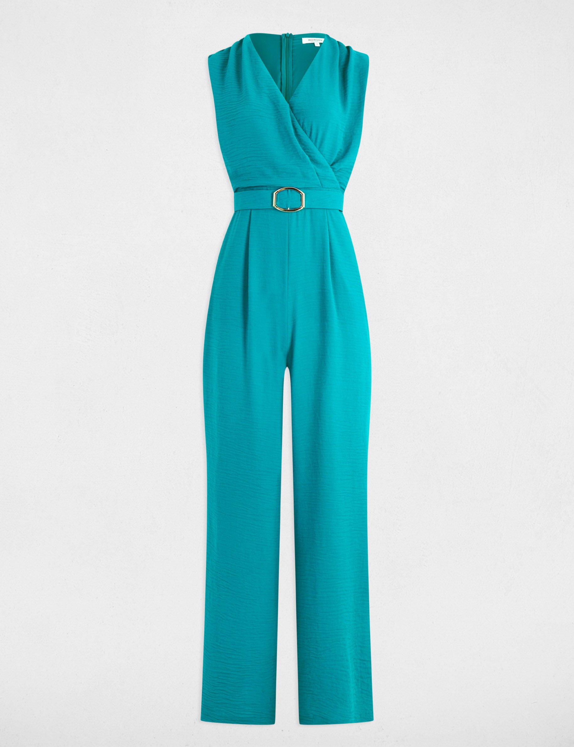 combinaison jambe large detail boucle bleu turquoise femme Combinaison jambe large détail boucle bleu turquoise femme