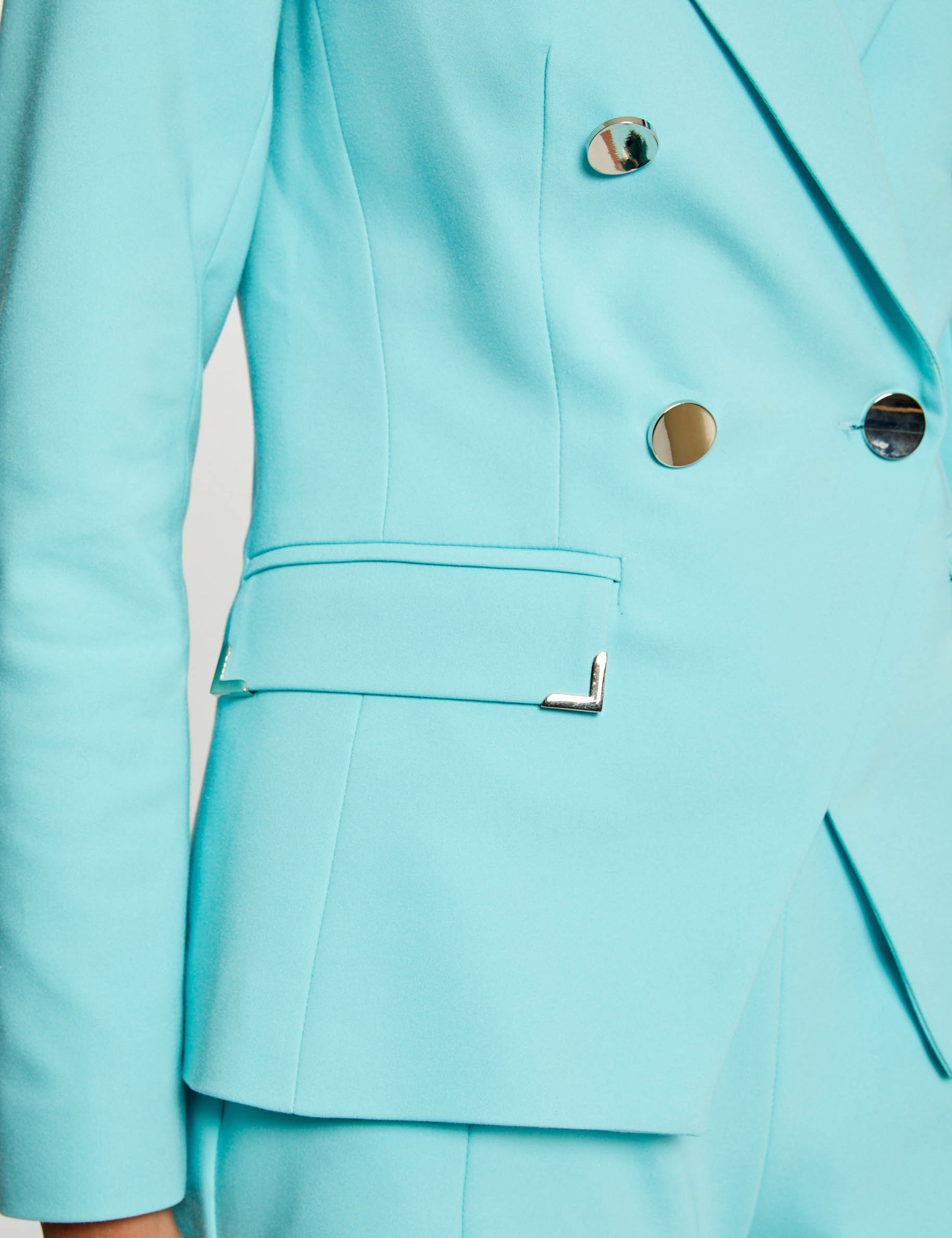 Veste city cintrée ornements métalliques bleu clair femme Veste city cintrée ornements métalliques bleu clair femme