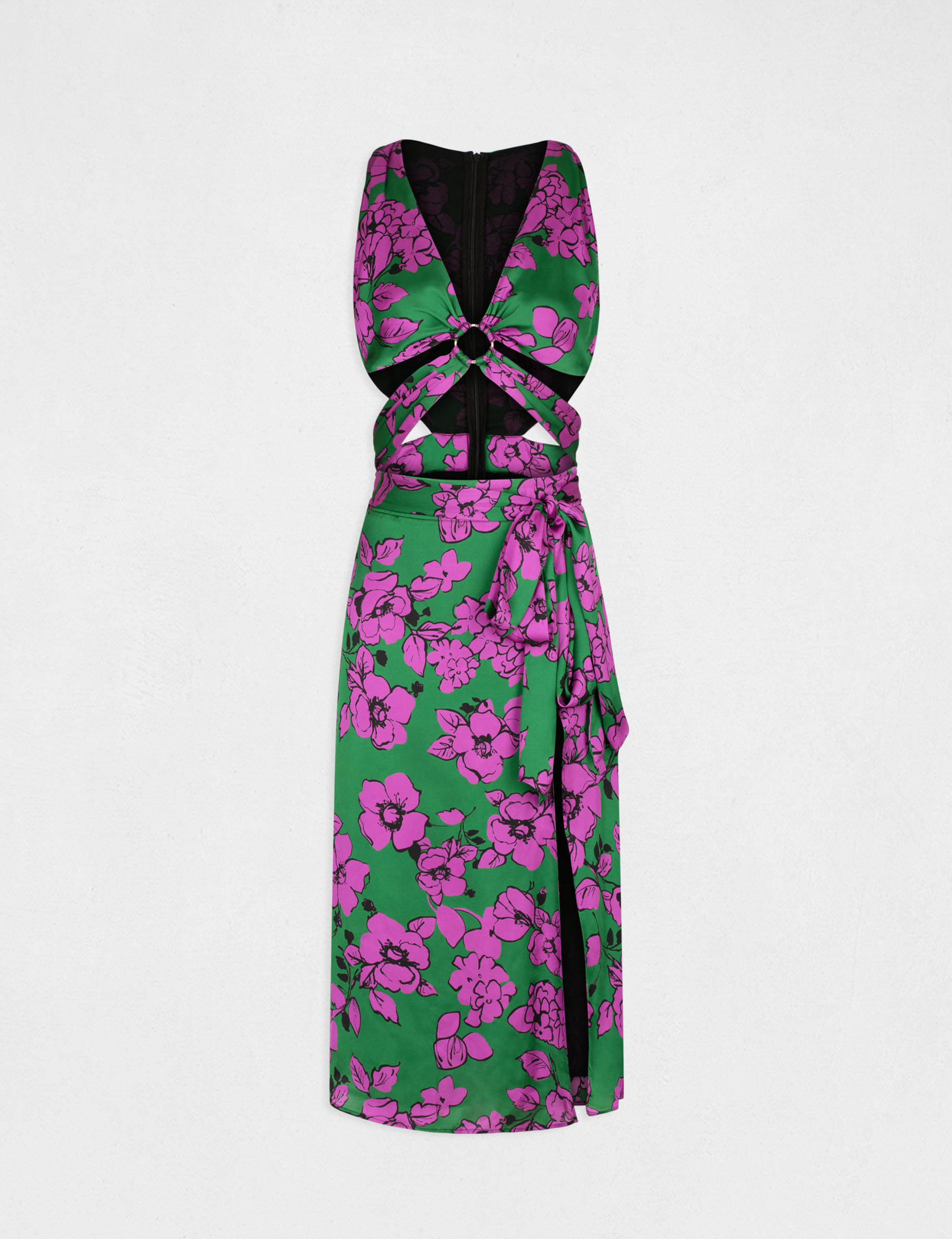 robe ajustee fendue imprime floral violet femme Robe ajustée fendue imprimé floral violet femme