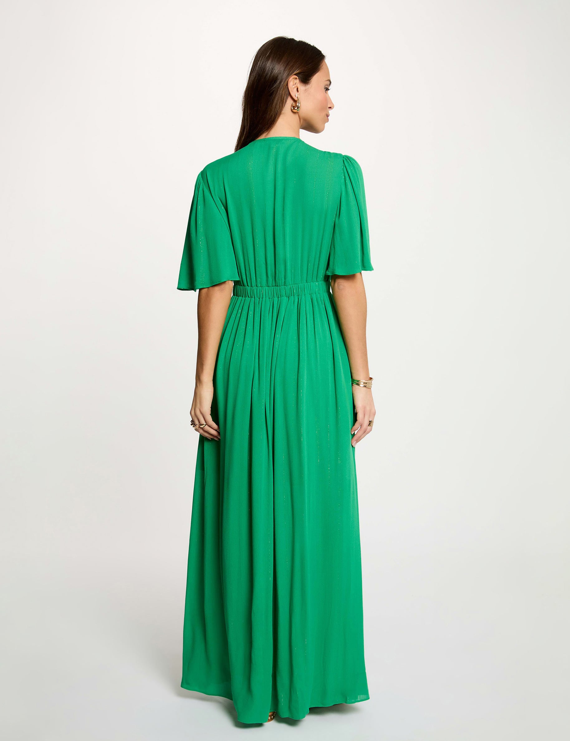Robe longue col v vert prairie femme