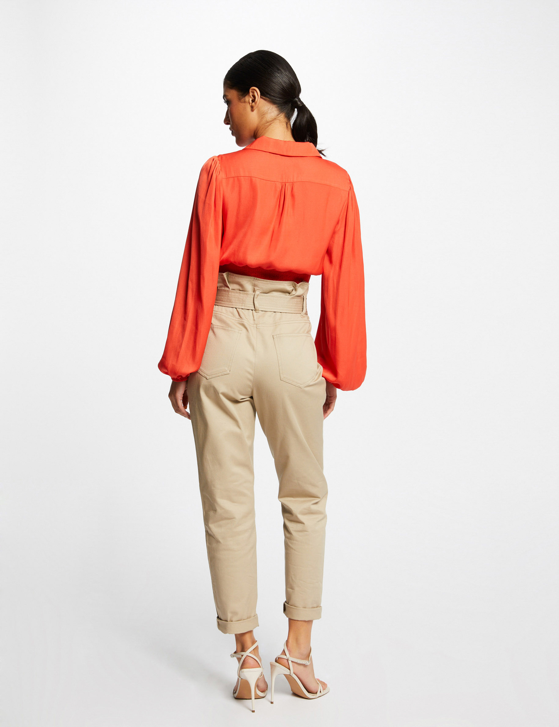 Blouse manches longues bouffantes orange femme