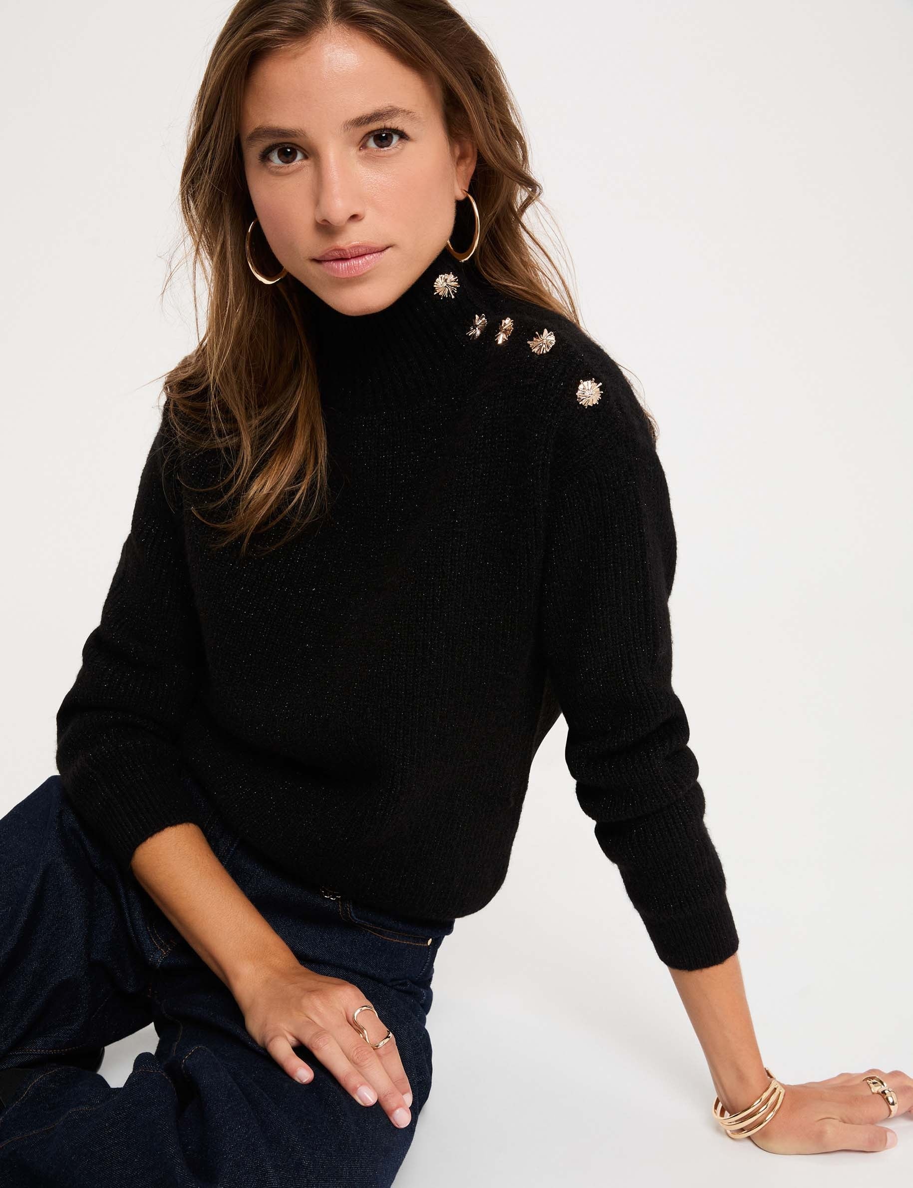 Pull col montant noir femme