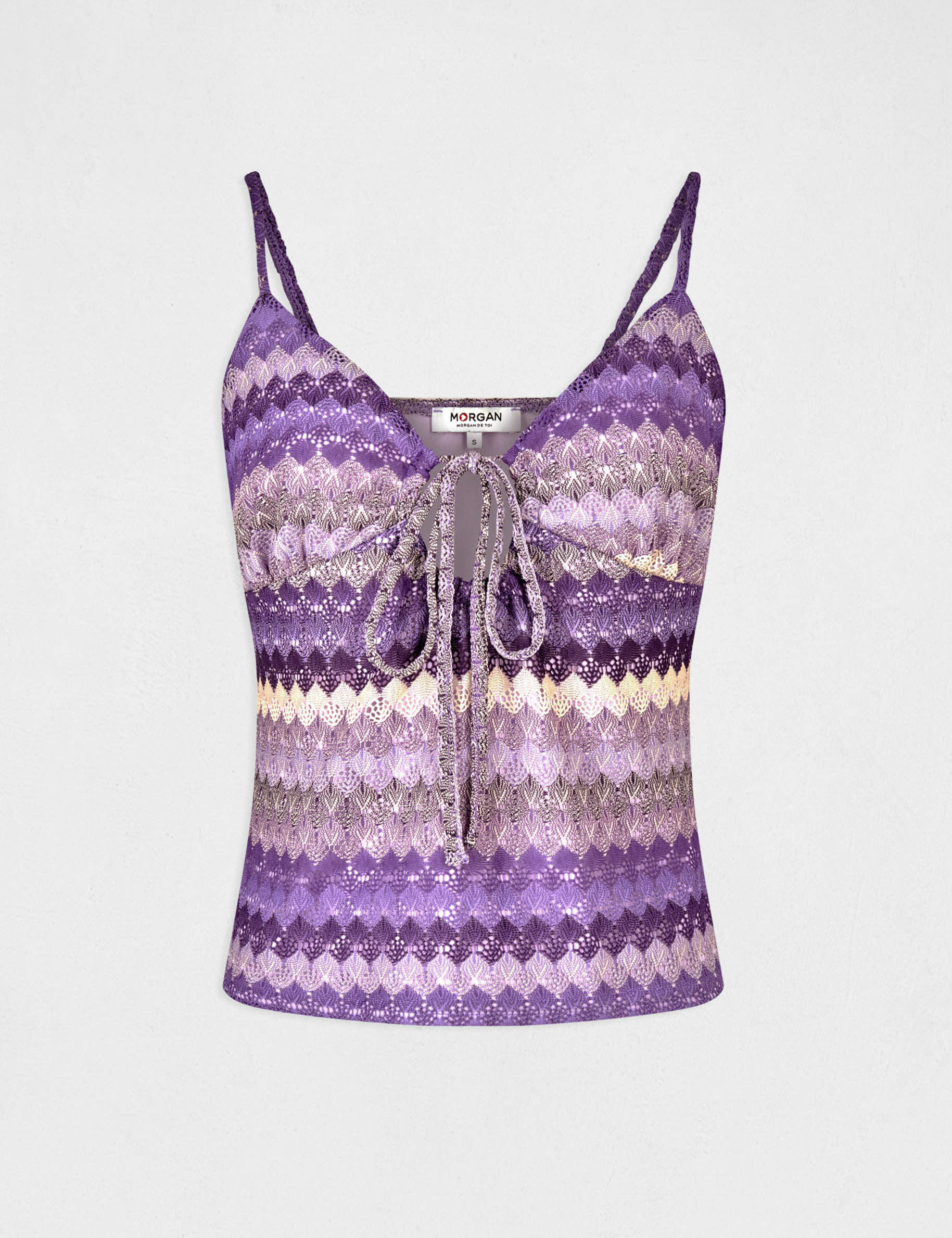 Débardeur col en V aspect crochet violet femme Débardeur col en V aspect crochet violet femme