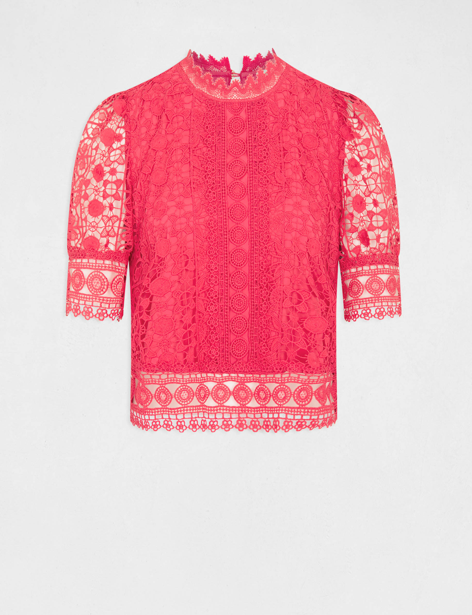 Blouse manches courtes en dentelle rose moyen femme Blouse manches courtes en dentelle rose moyen femme