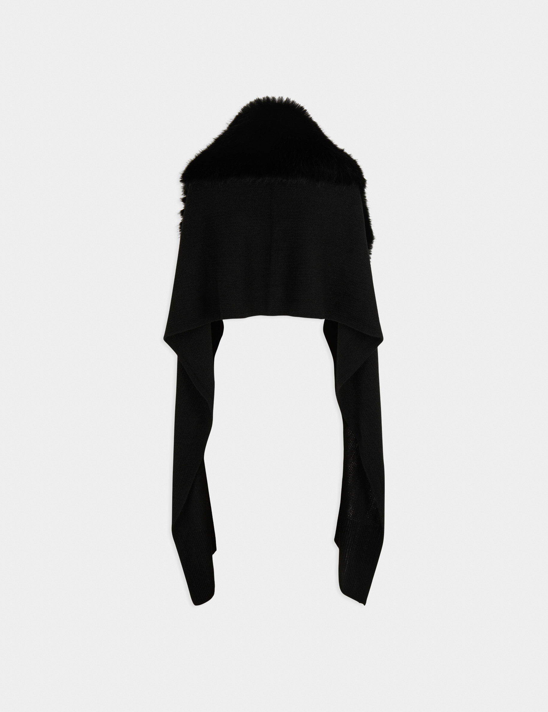 poncho a details imitation fourrure noir femme Poncho à détails imitation fourrure noir femme