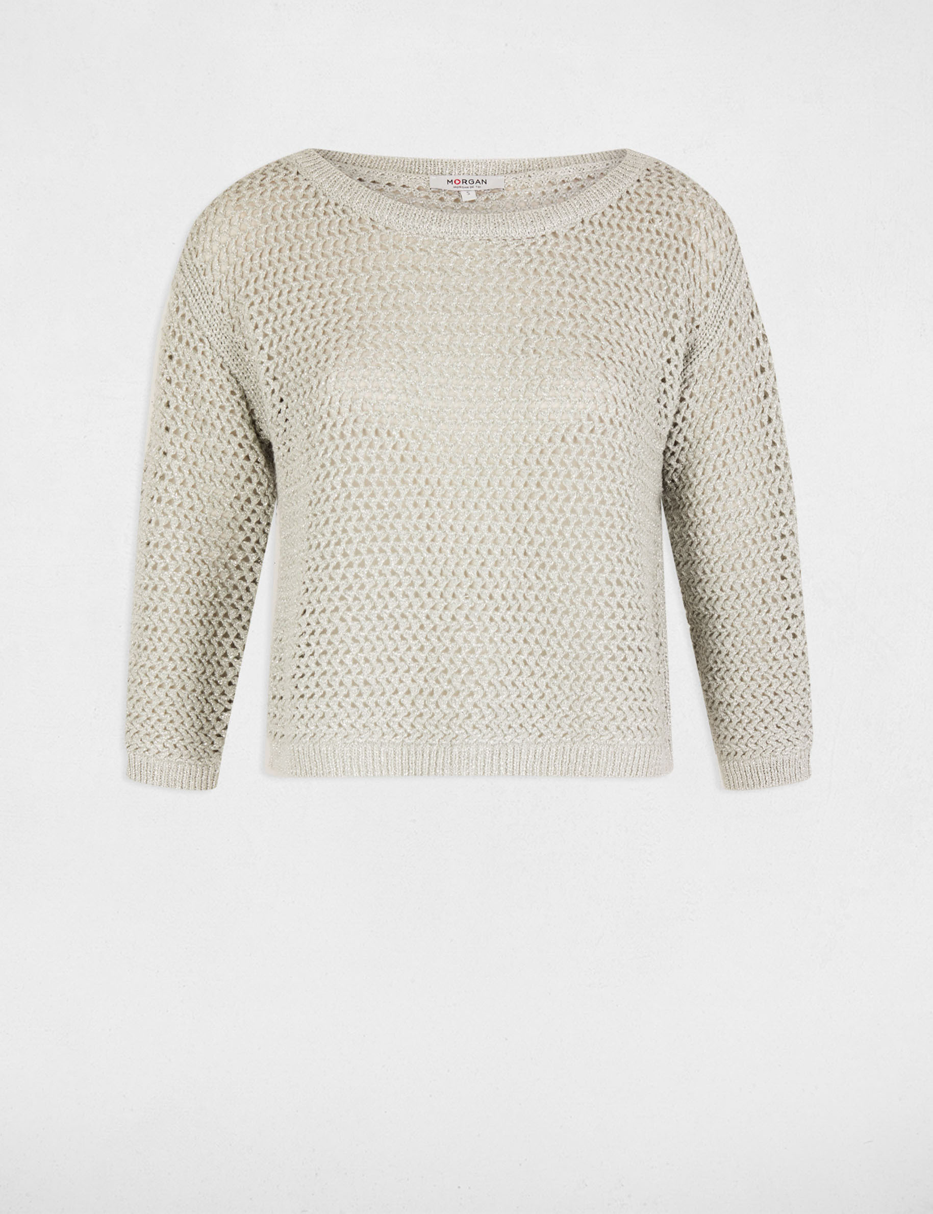 pull manches 34 ajoure vert clair femme Pull manches 3/4 ajouré vert clair femme