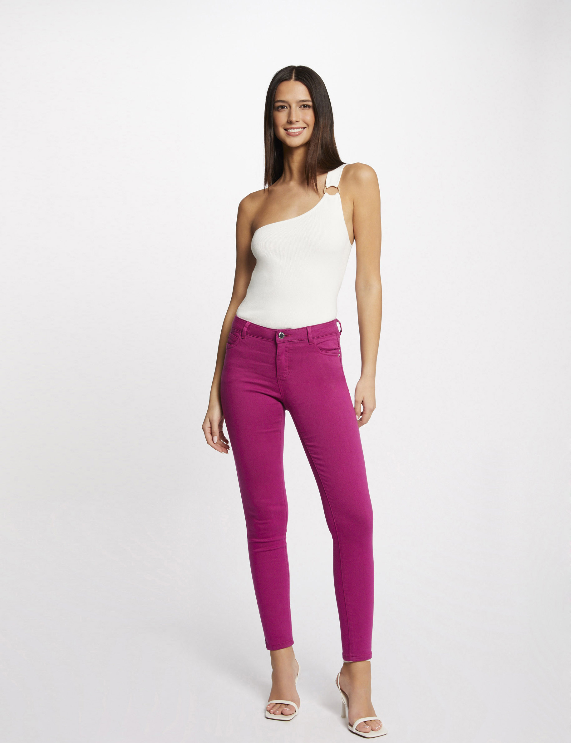 Pantalon skinny taille basse framboise femme Pantalon skinny taille basse framboise femme