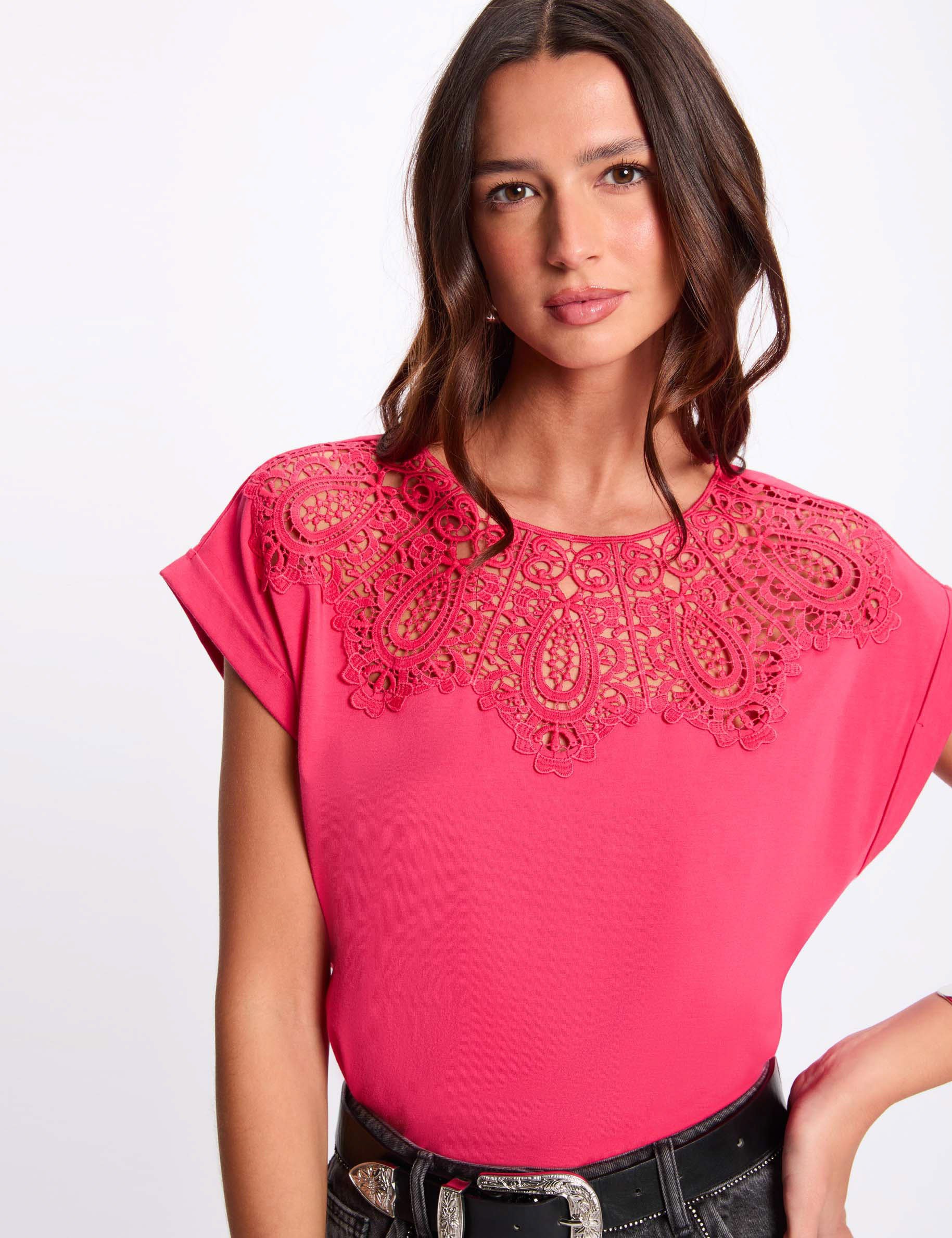 t shirt manches courtes rose fushia femme T-shirt manches courtes rose fushia femme