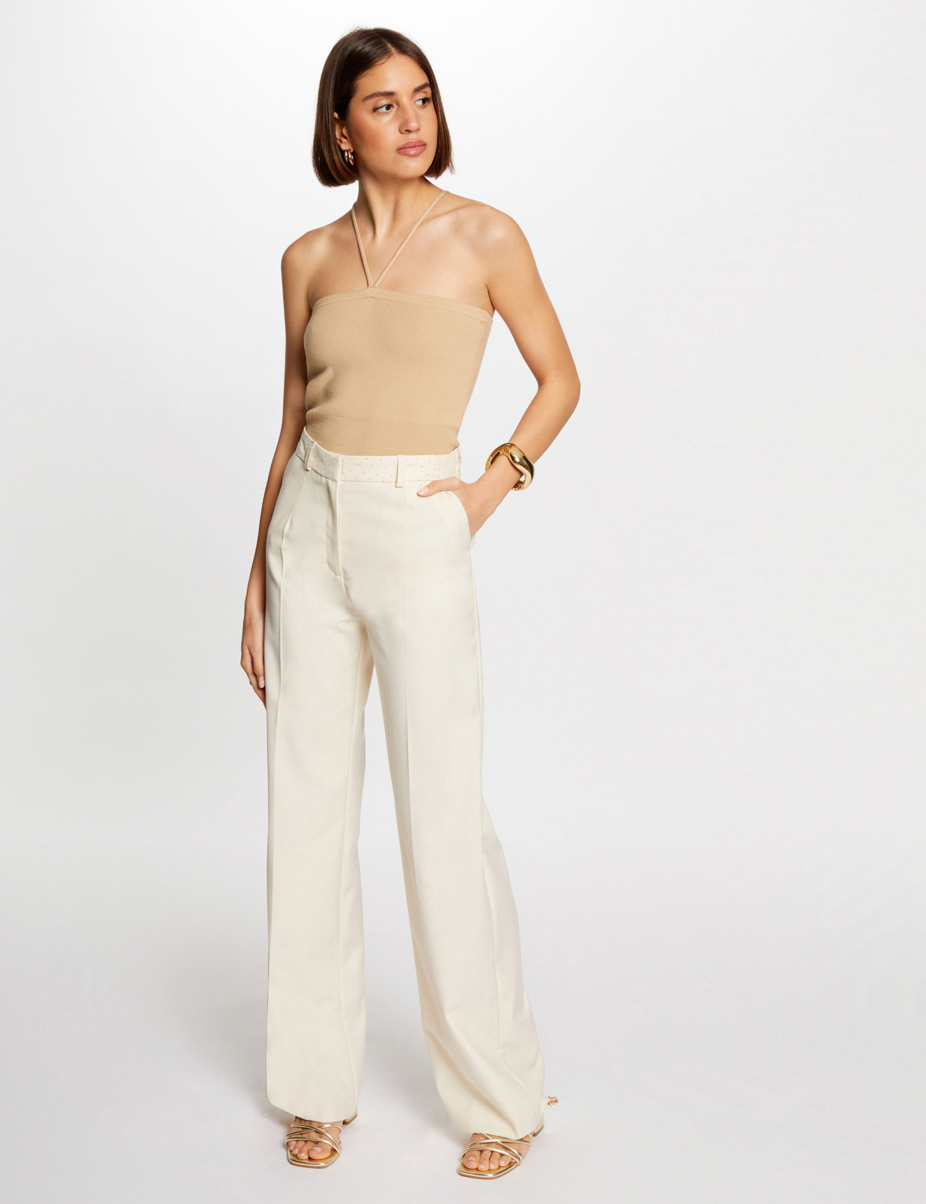 pantalon ajuste a strass vanille femme Pantalon ajusté à strass vanille femme
