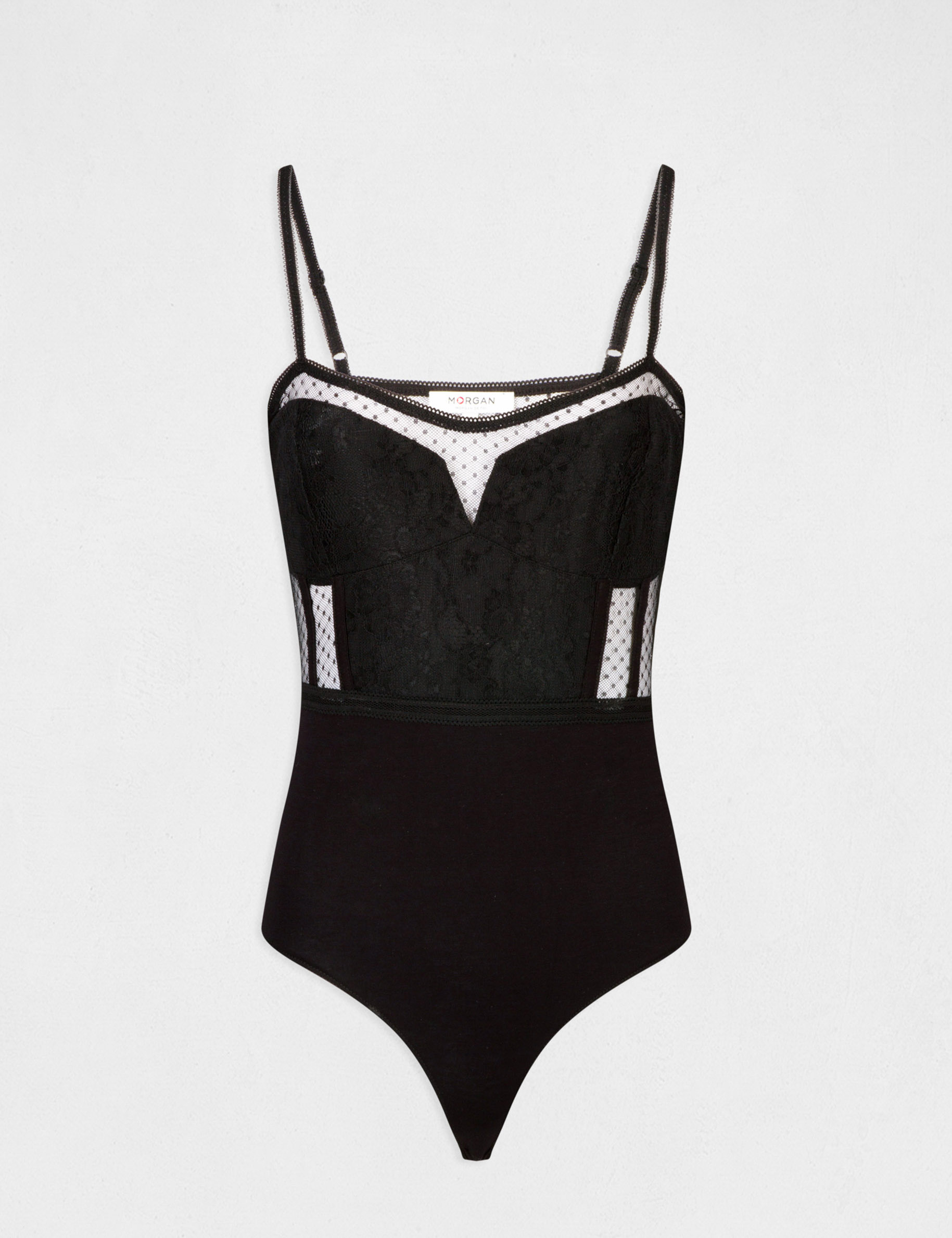 Body bretelles fines à plumetis noir femme Body bretelles fines à plumetis noir femme