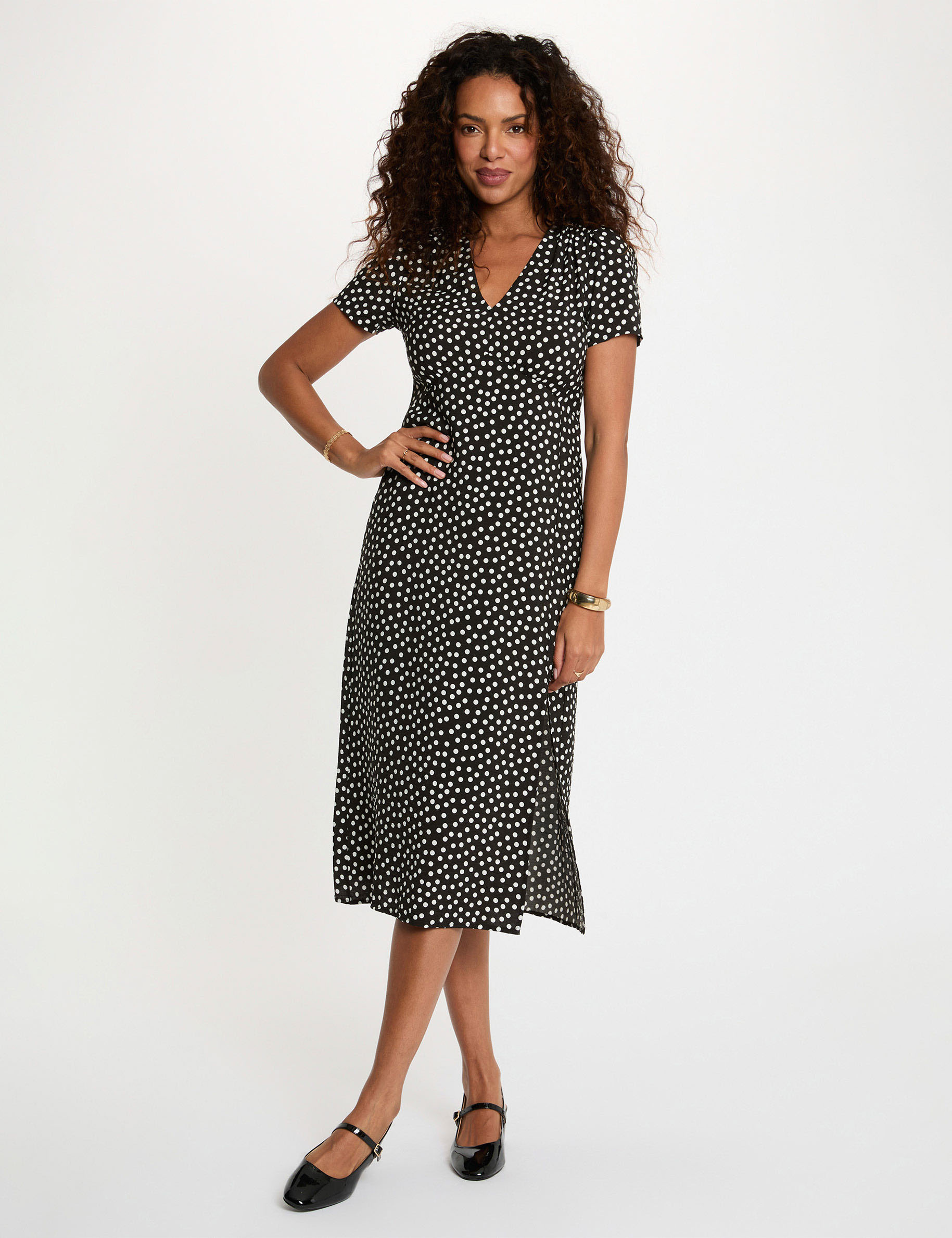 Robe mi-longue col v noir femme