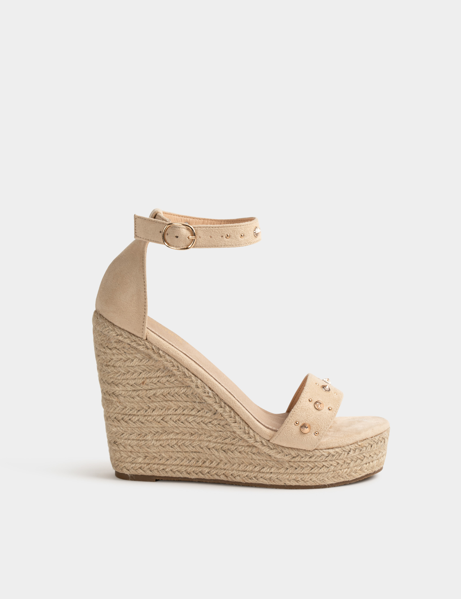 Sandales compensées avec clous beige femme