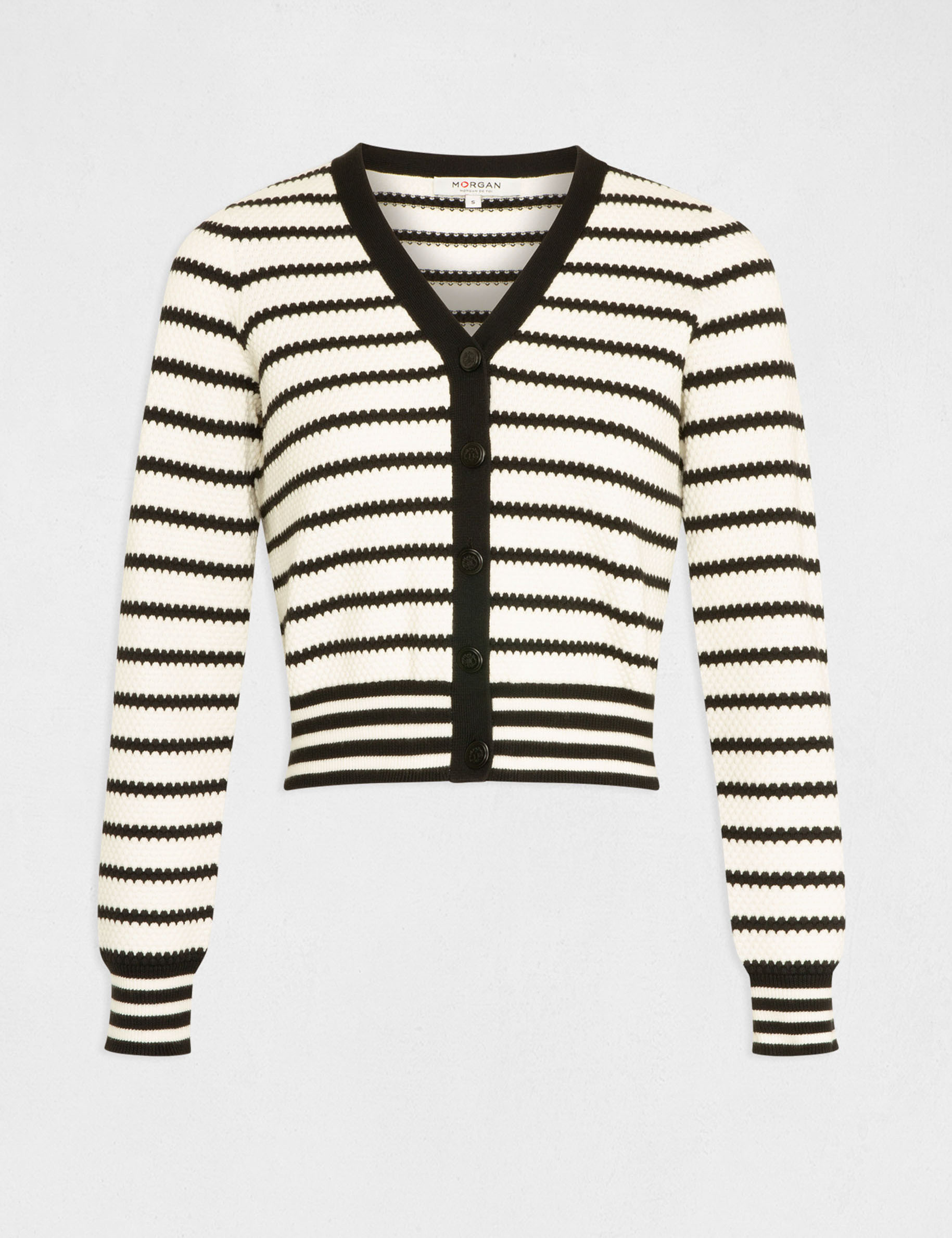 gilet boutonne col en v a rayures ecru femme Gilet boutonné col en V à rayures ecru femme