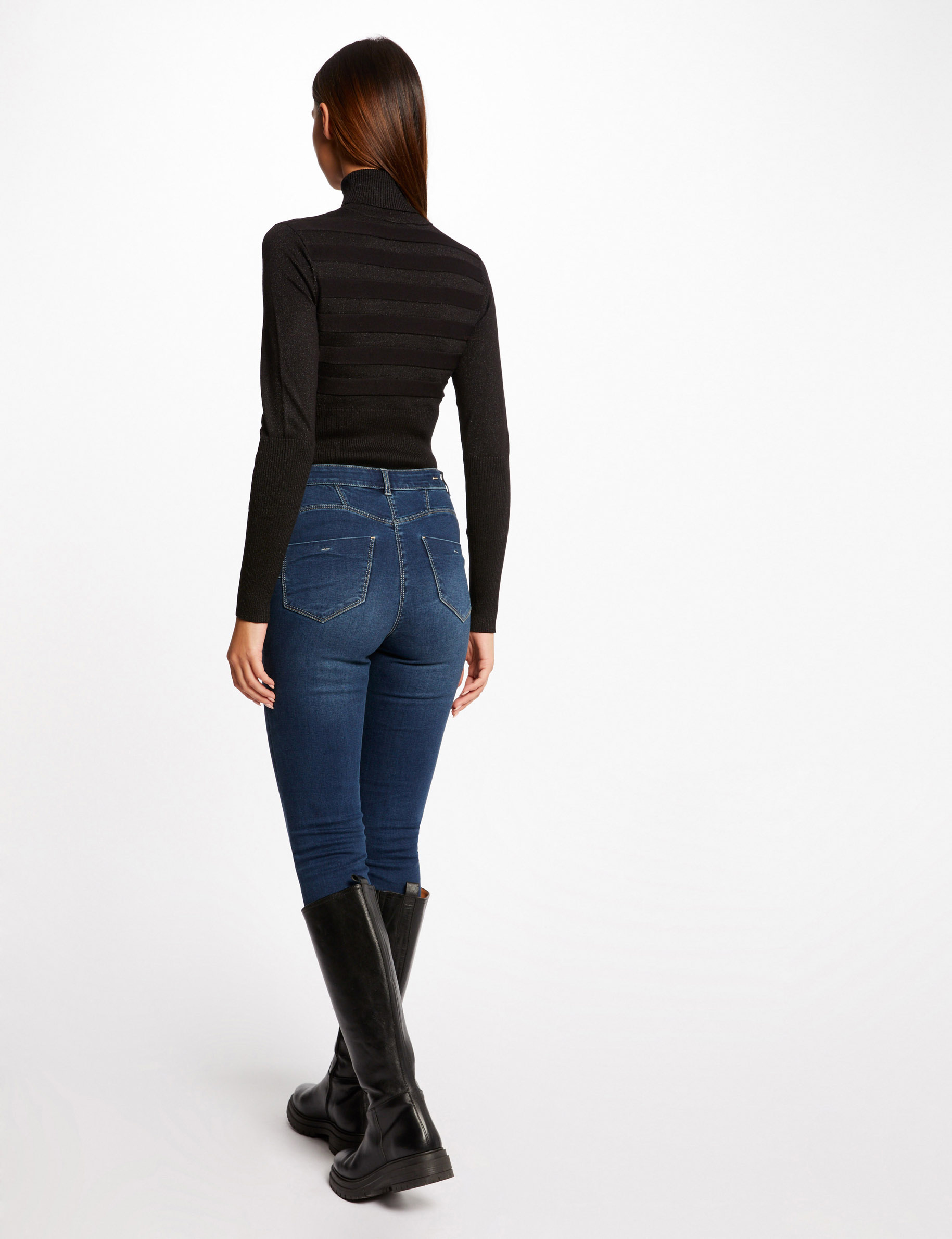 Pull manches longues &agrave; col roul&eacute; noir femme