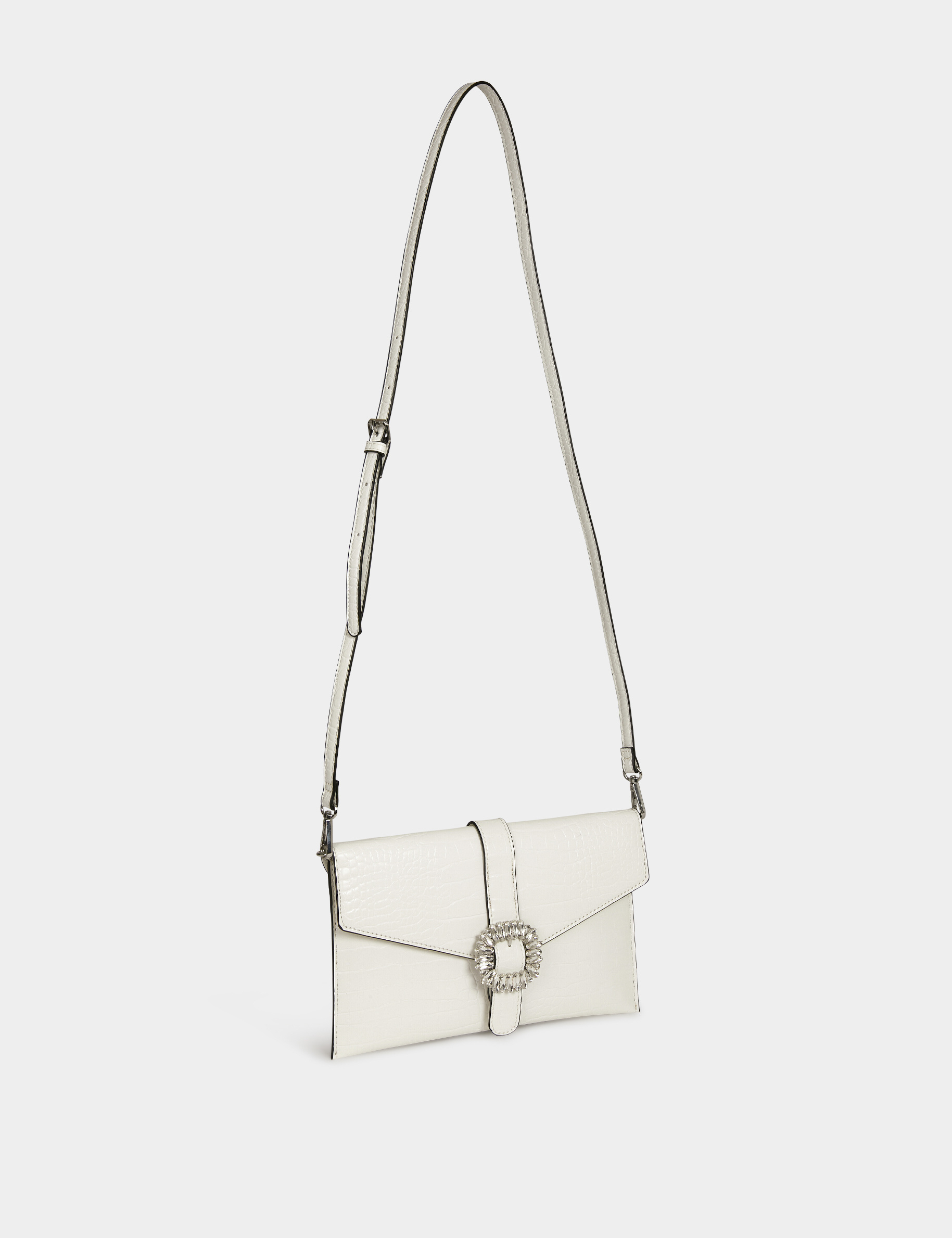 Sac pochette avec boucle à strass blanc femme Sac pochette avec boucle à strass blanc femme