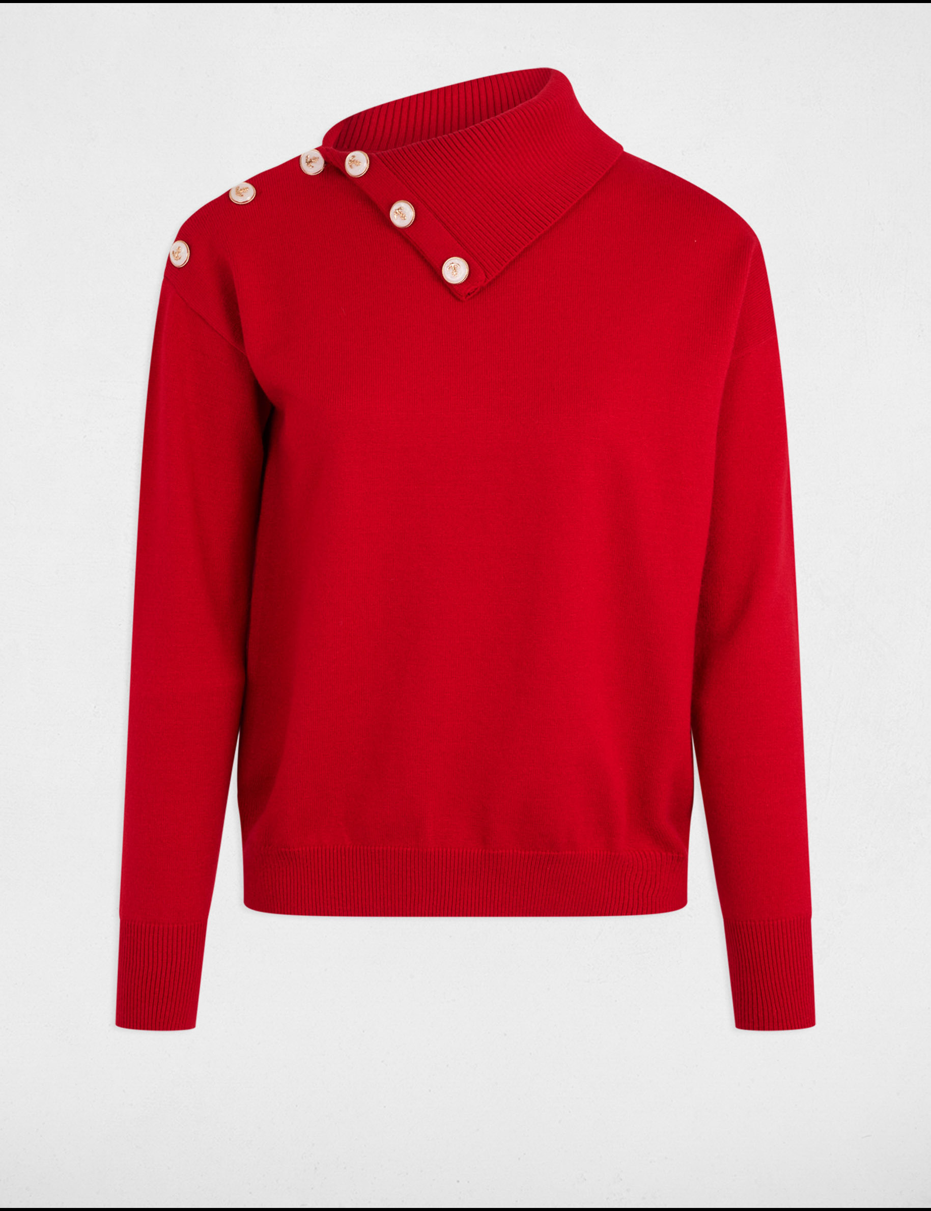 pull col a revers et boutons rouge femme Pull col à revers et boutons rouge femme