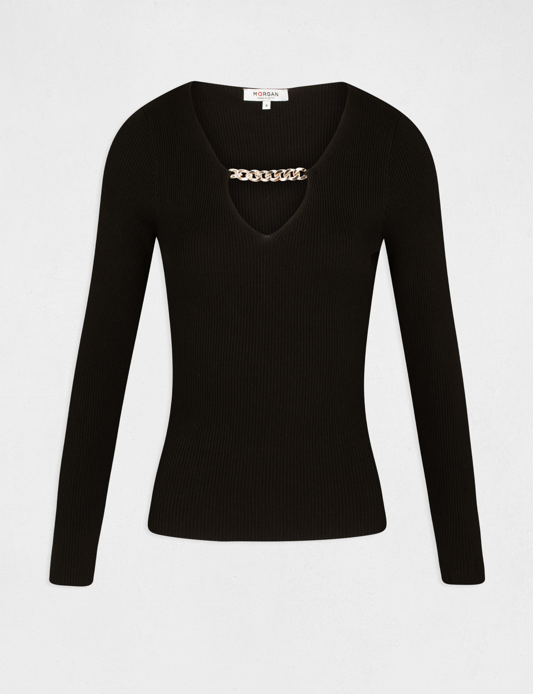 Pull manches longues à détail chaîne noir femme