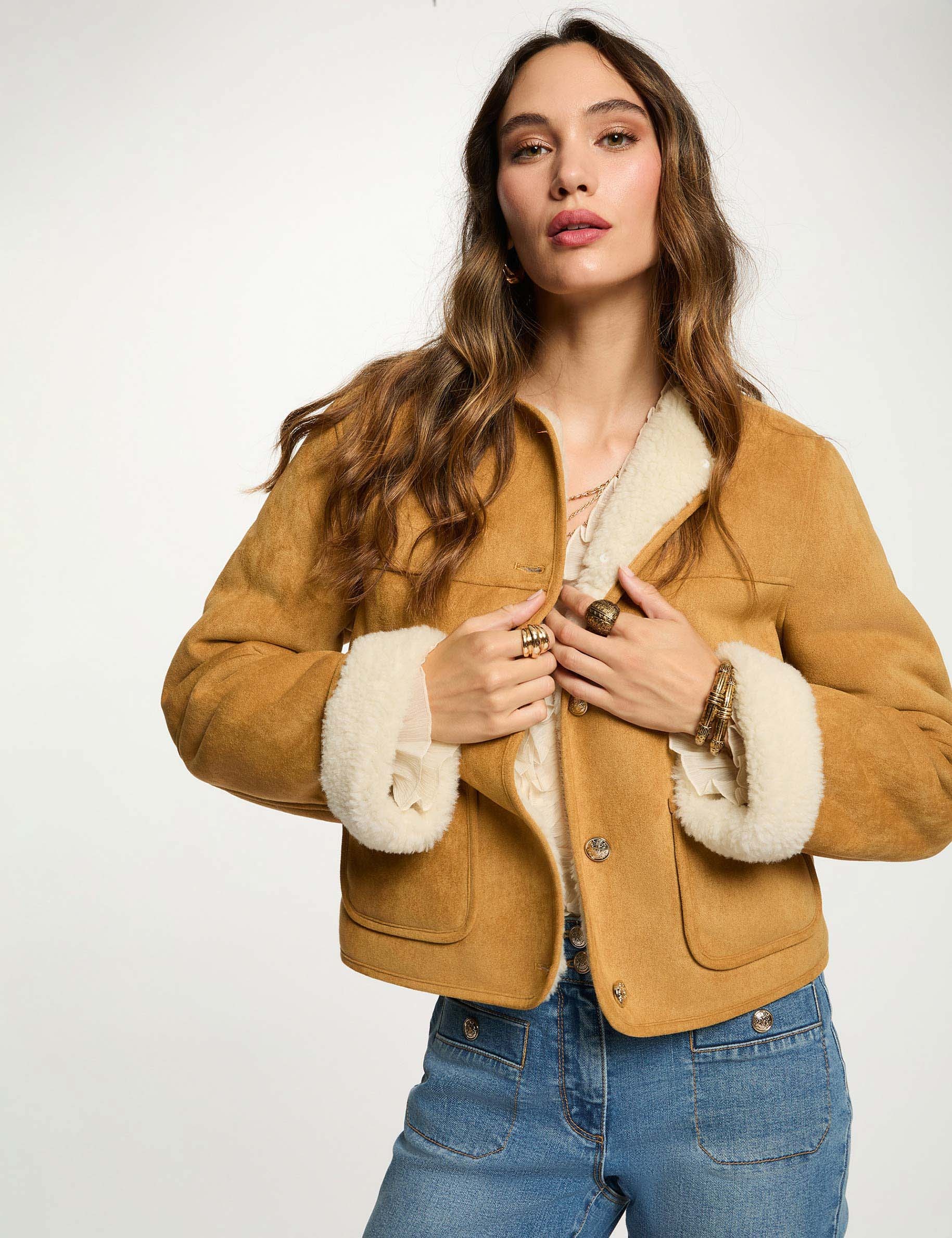 Jean Camel Femme Veste Jean Beige Femme Veste Courte Fausse - Main Image