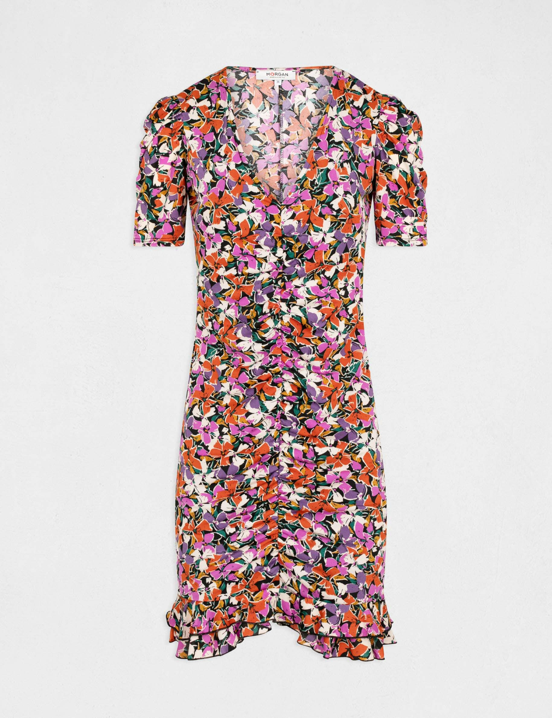 robe ajustee froncee imprime floral multico femme Robe ajustée froncée imprimé floral multico femme